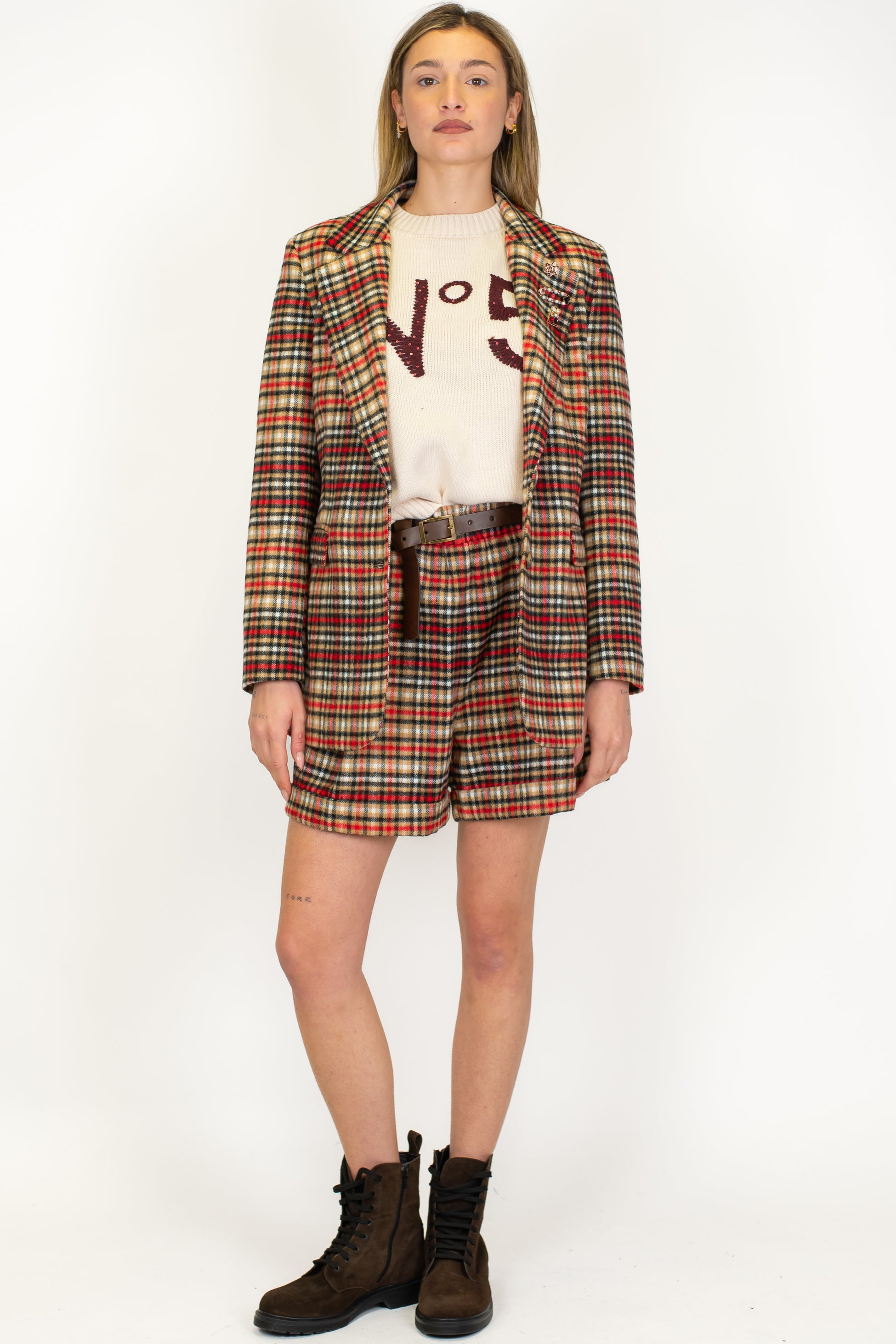 Tensione in - Short fantasia check in misto lana