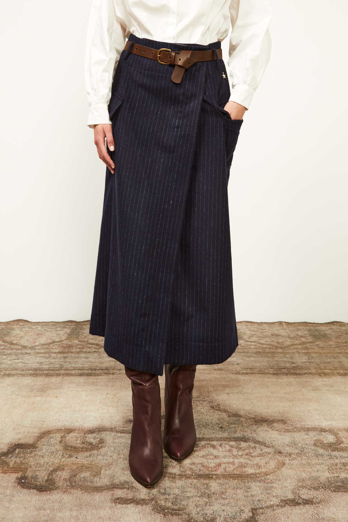 Souvenir Gonna a portafoglio gessata in misto lana