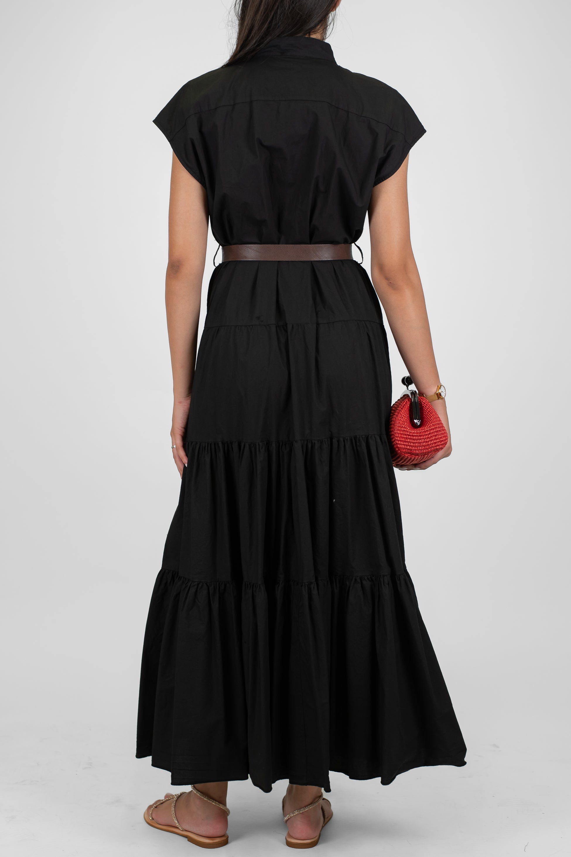 Dixie - Abito lungo mezzamanica con collo coreano e chiusura con bottoni