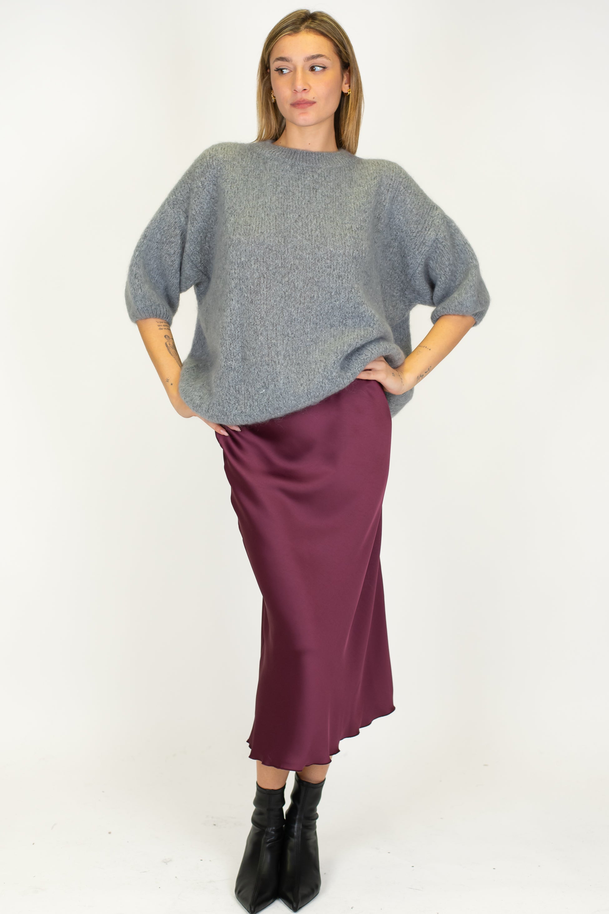 Dixie - Gonna in satin con elastico in vita