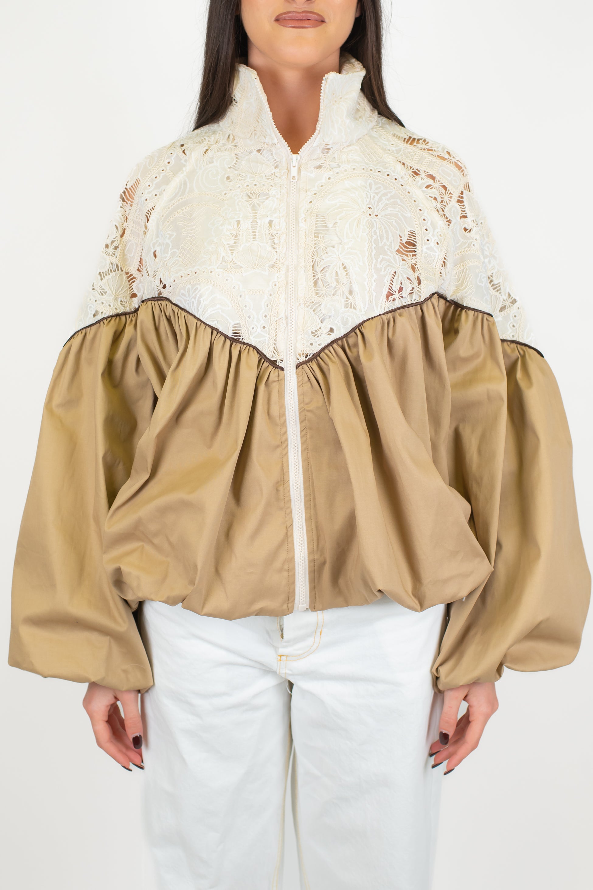 Tensione in - Bomber doppio tessuto con parte superiore in crochet