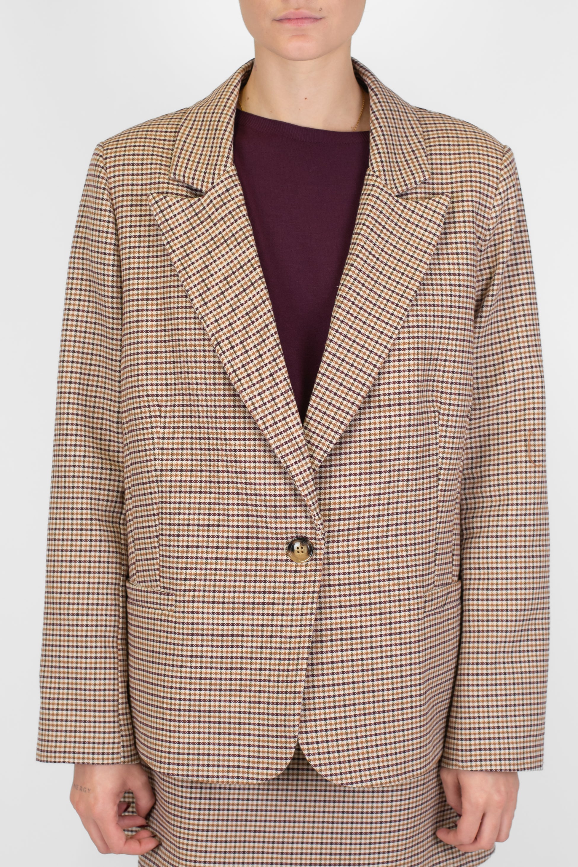 Haveone - Giacca monopetto microfantasia quadri con spalline