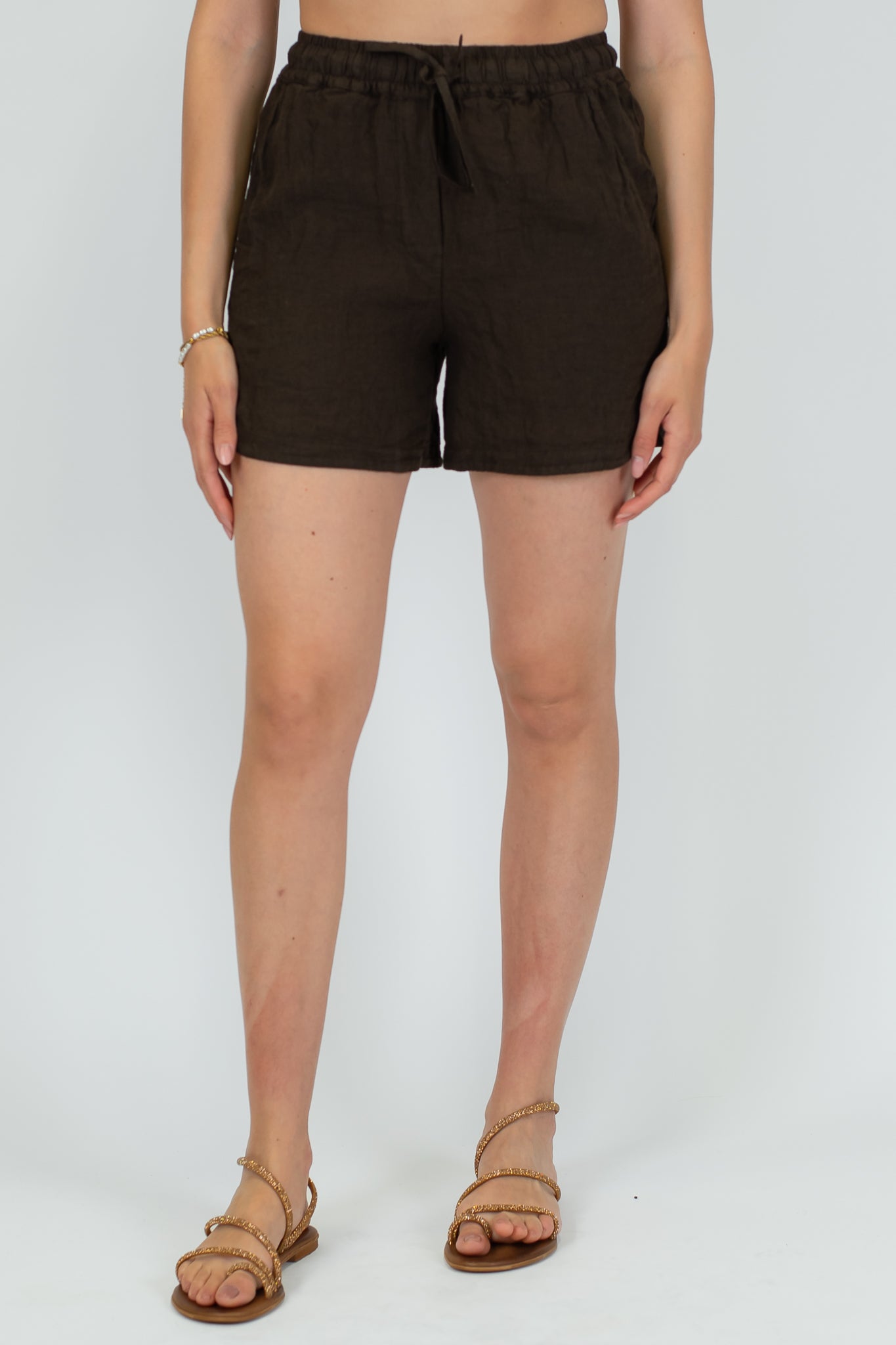 Tensione in - Short 100% lino con elastico in vita