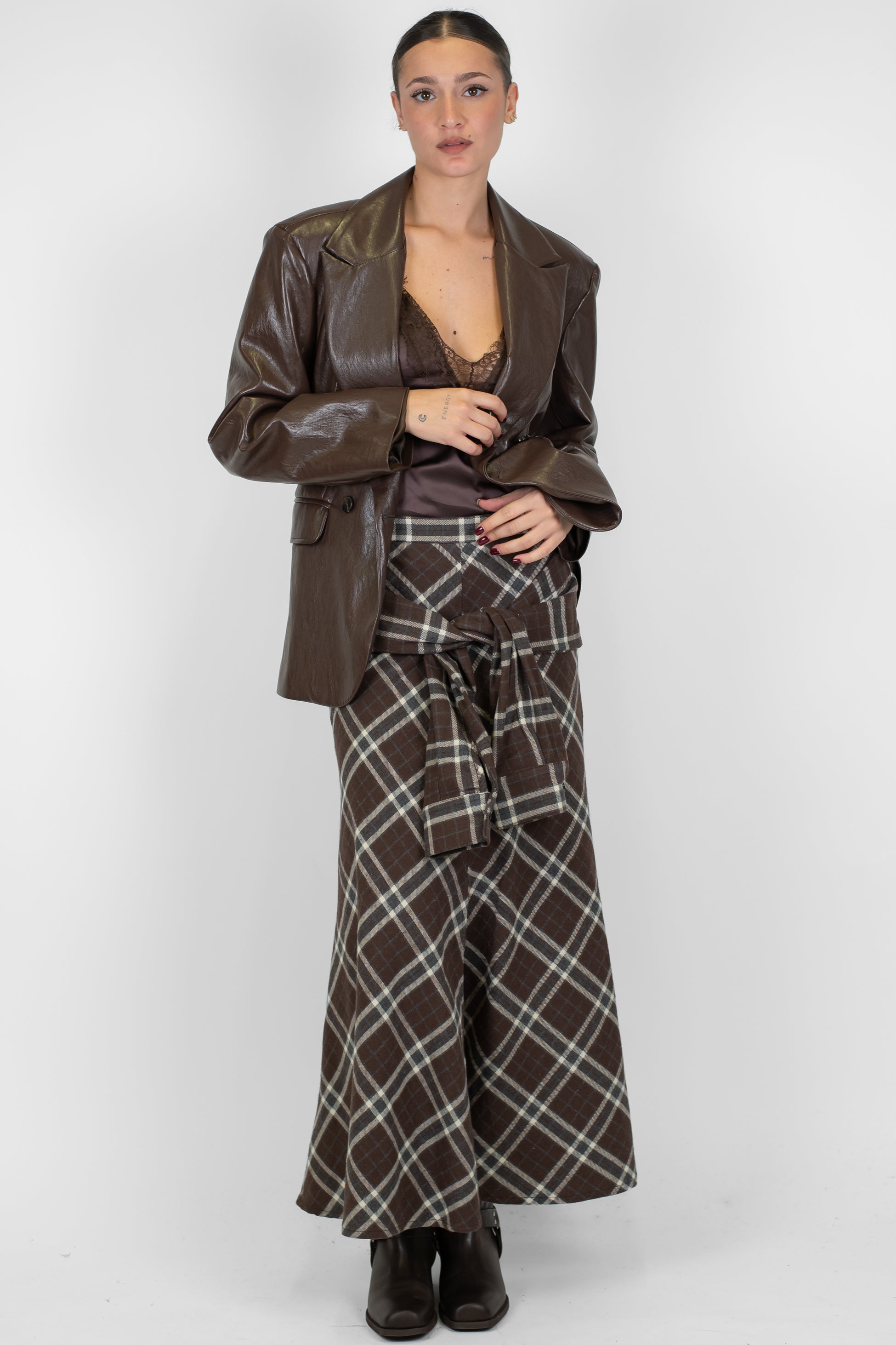 Motel - Gonna fantasia quadri con nodo maniche sul fronte