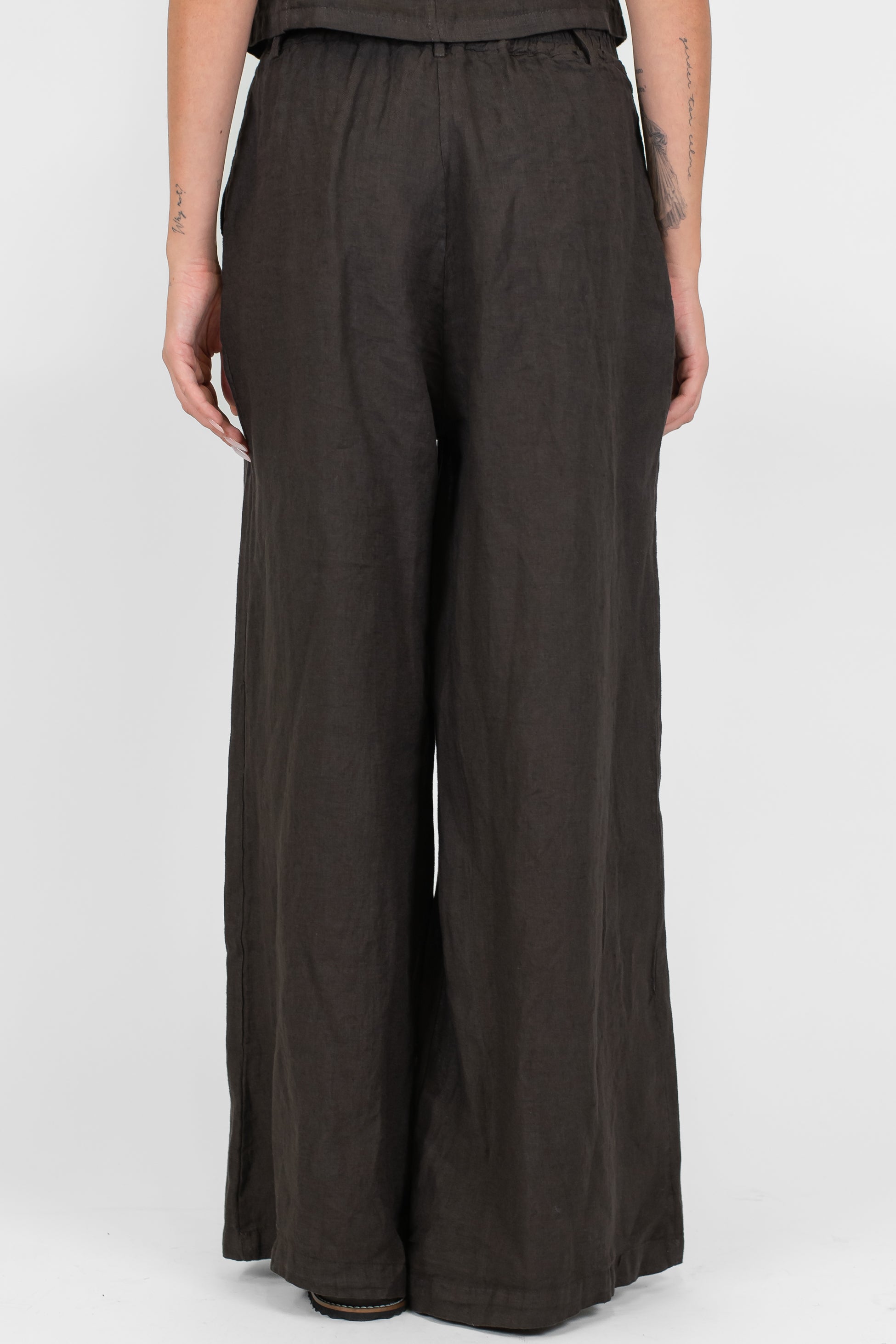 Haveone - Pantalone palazzo in puro lino con pinces ed elastico sul retro