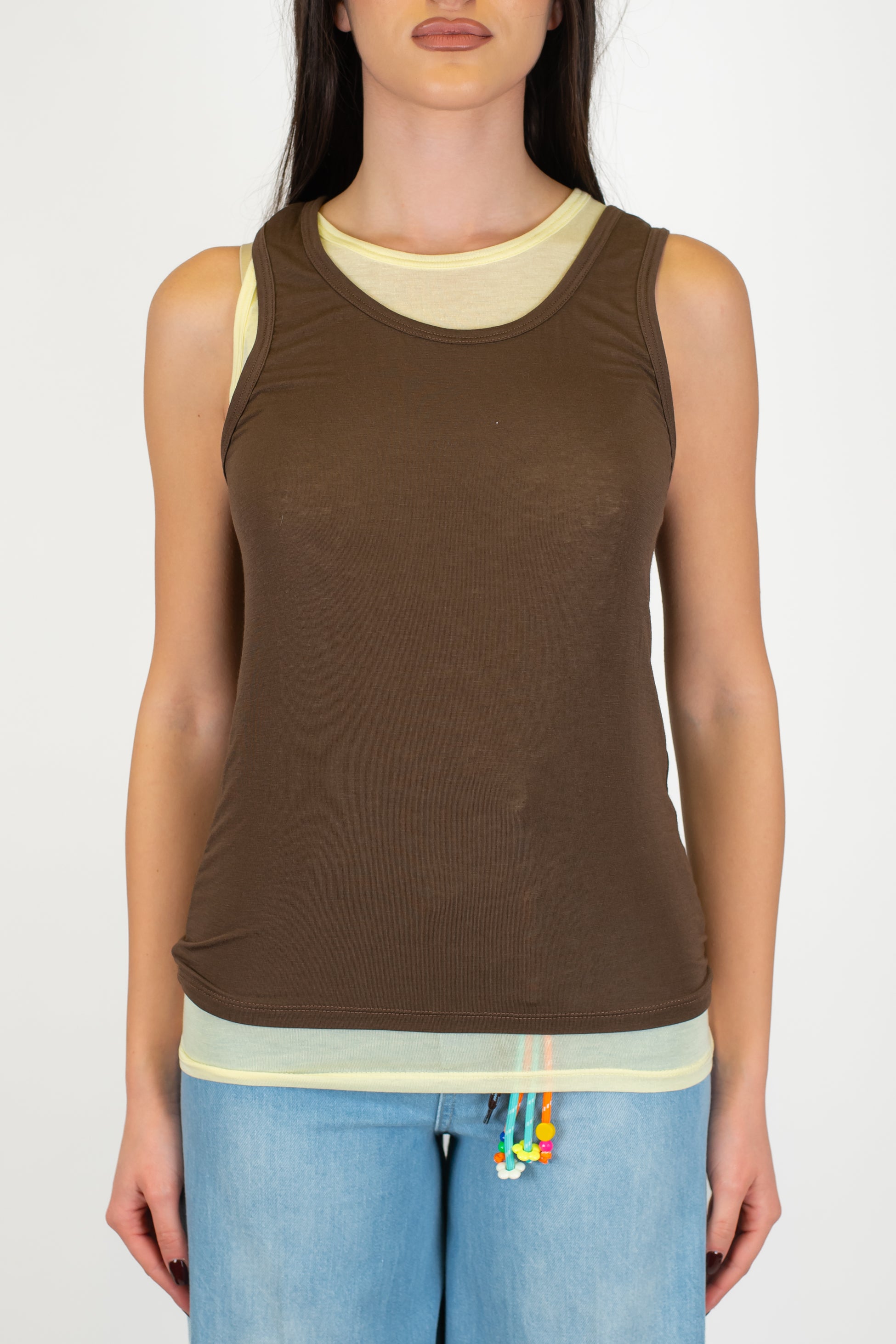 Haveone - Canotta doppio strato a contrasto in misto seta