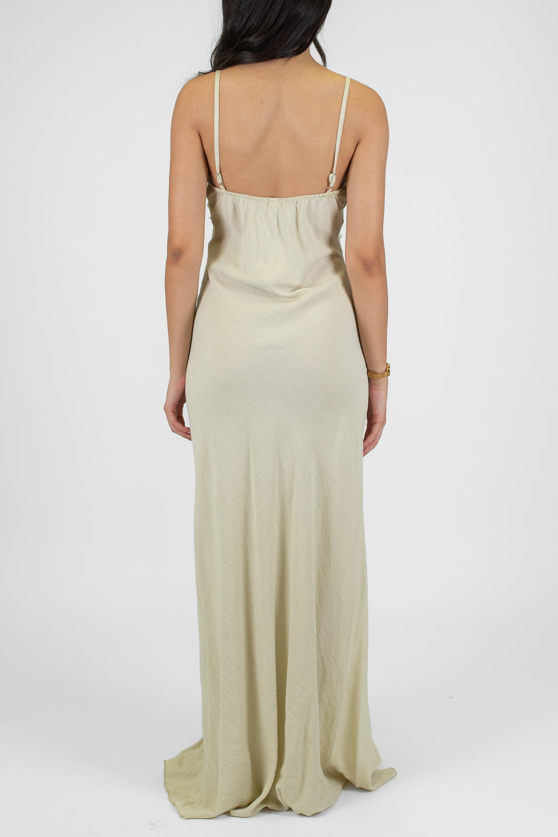 Tensione in - Abito lungo scollo a cuore e rouches in viscosa con spacco laterale