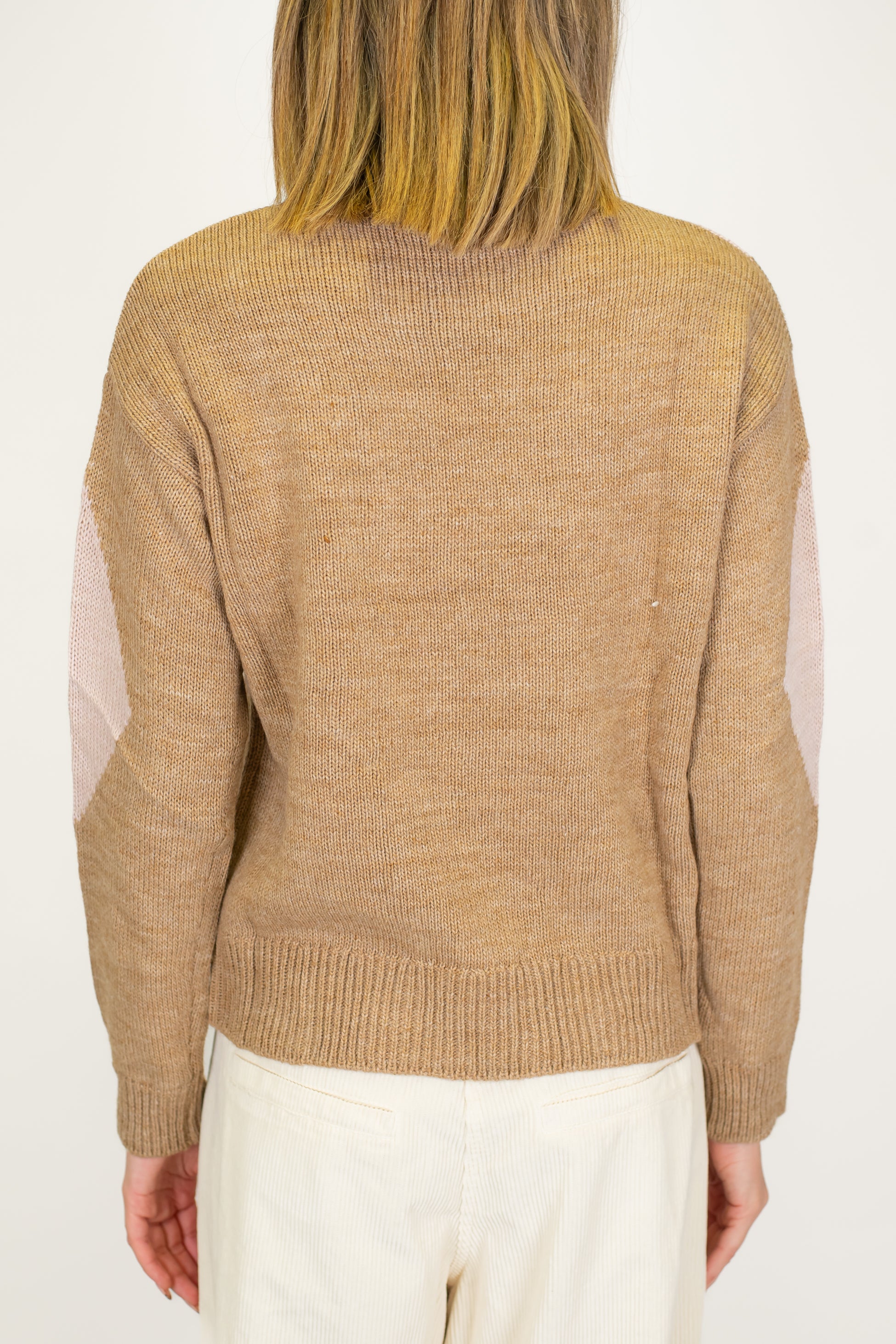 Motel - Maglia fantasia rombi con dettagli ricamati a contrasto in misto lana