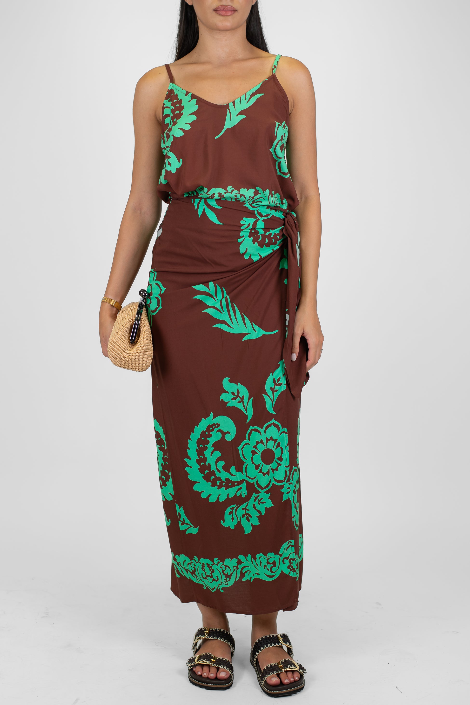 Tensione in - Gonna pareo a portafoglio fantasia floreale astratta in viscosa