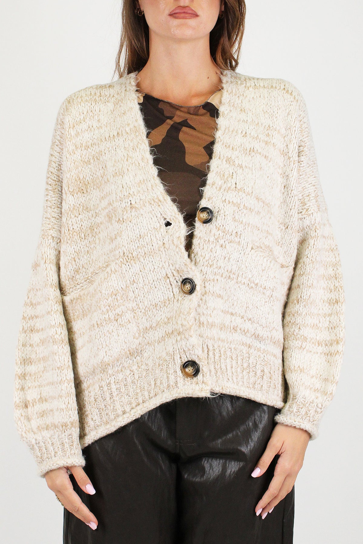 Haveone - Cardigan tre bottoni tramato in misto lana con taschini