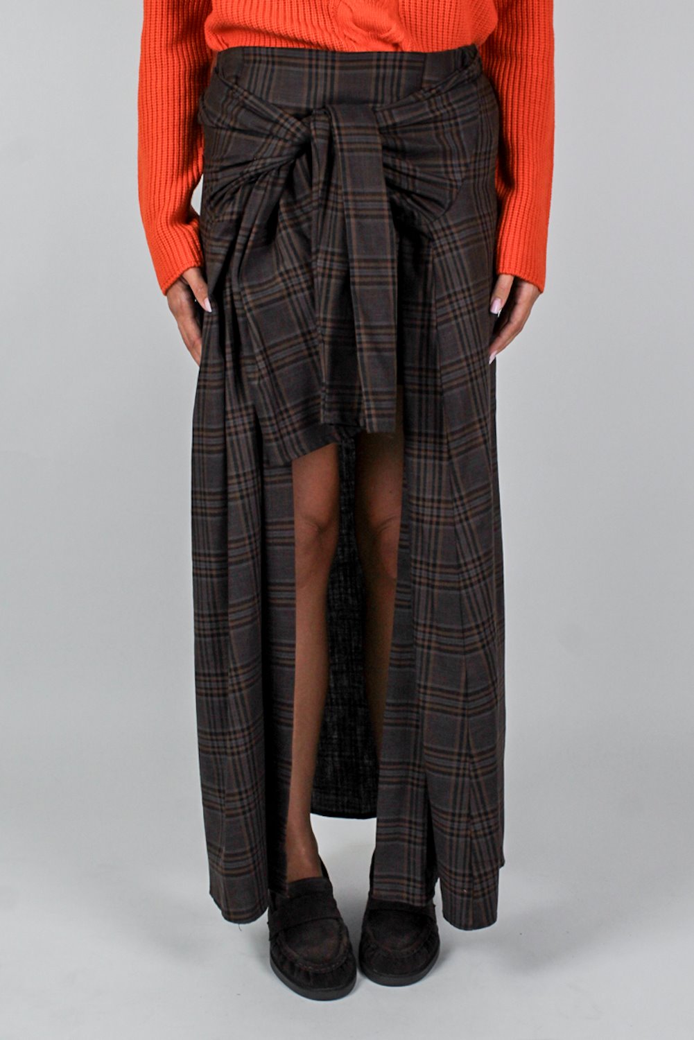 Haveone - Gonna fantasia check con asimmetria fronte-retro e finte maniche
