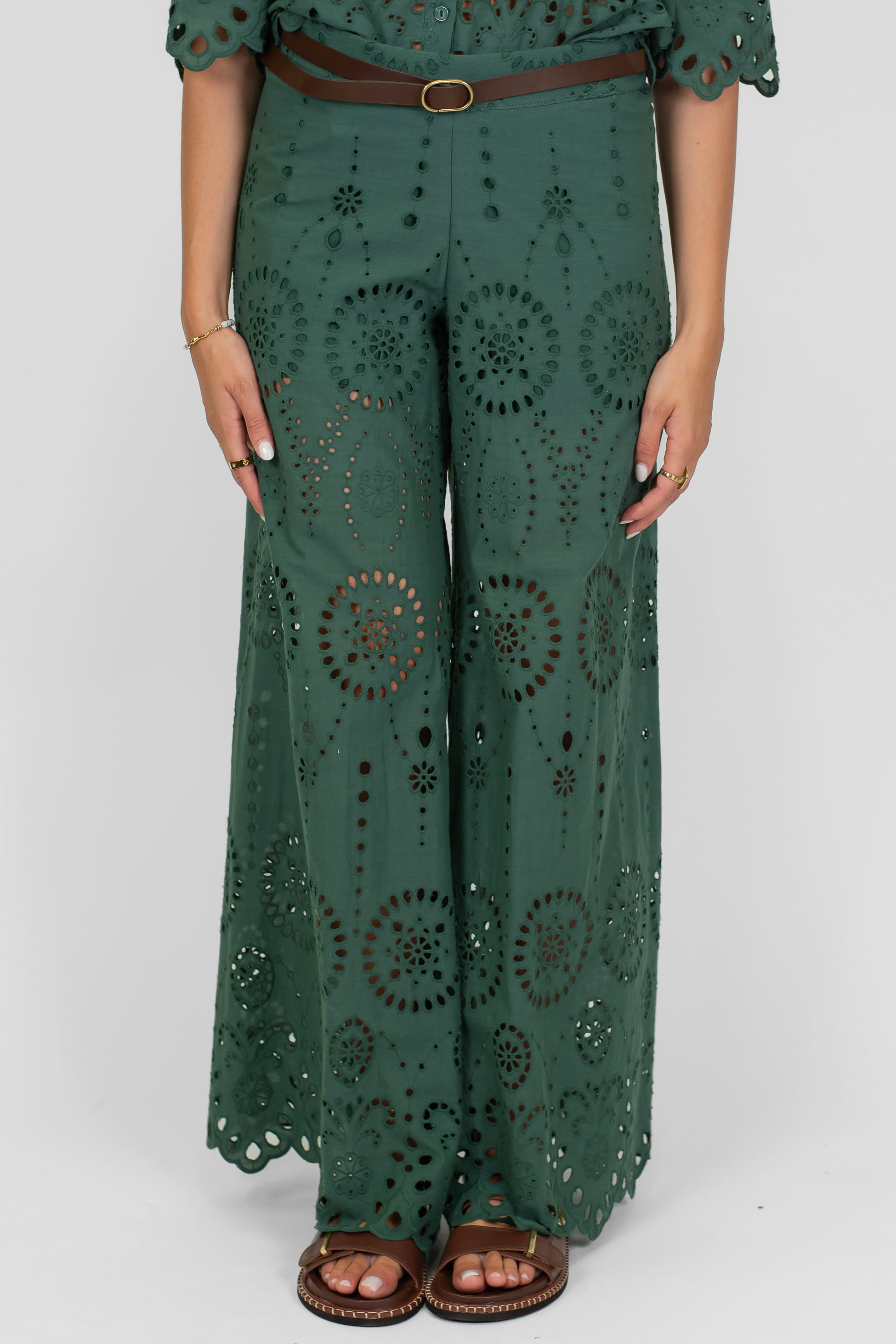 Tensione in - Pantaloni palazzo in pizzo san gallo