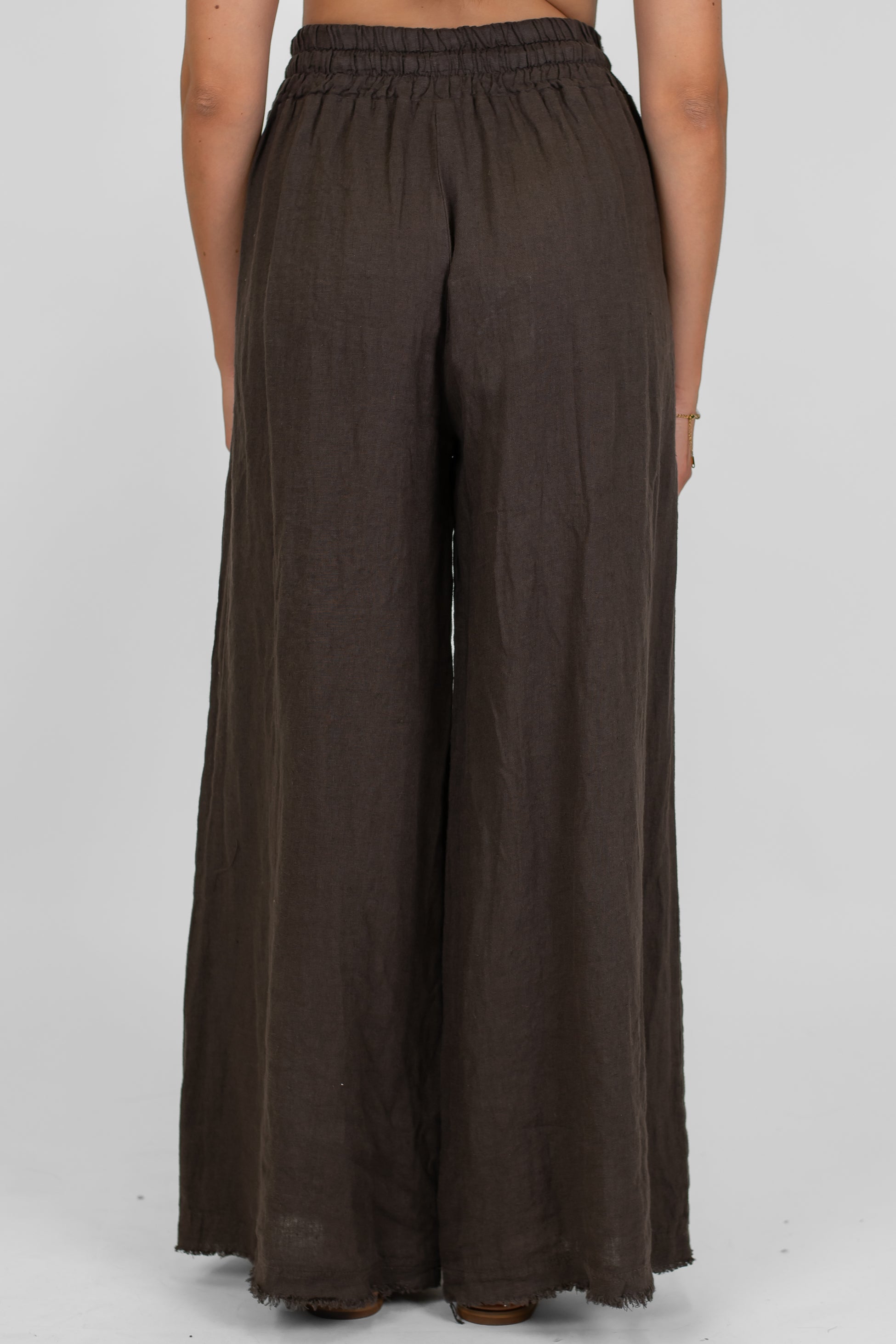 Tensione in - Pantalone palazzo in puro lino con coulisse