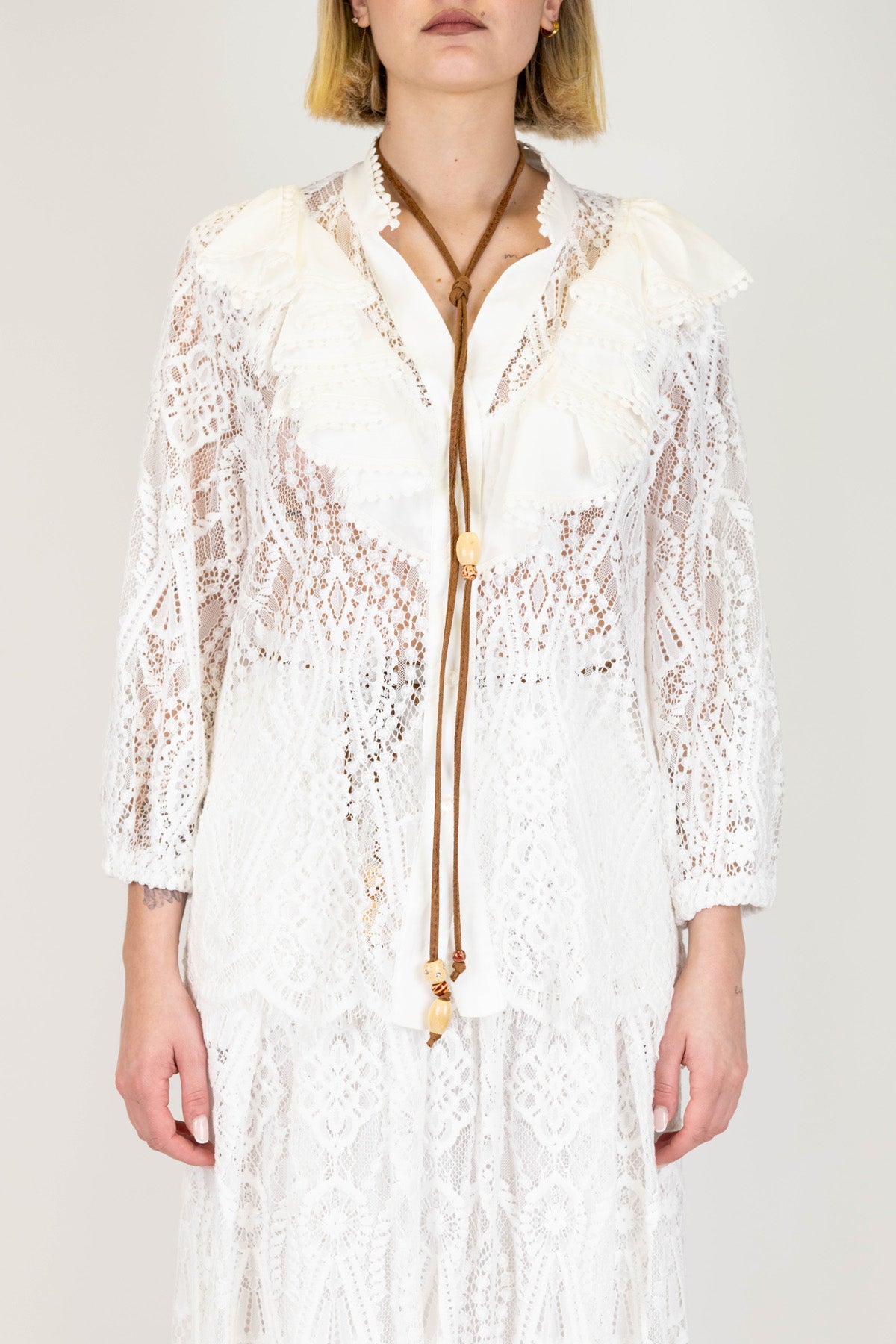 Motel - Camicia in pizzo e crochet con rouches