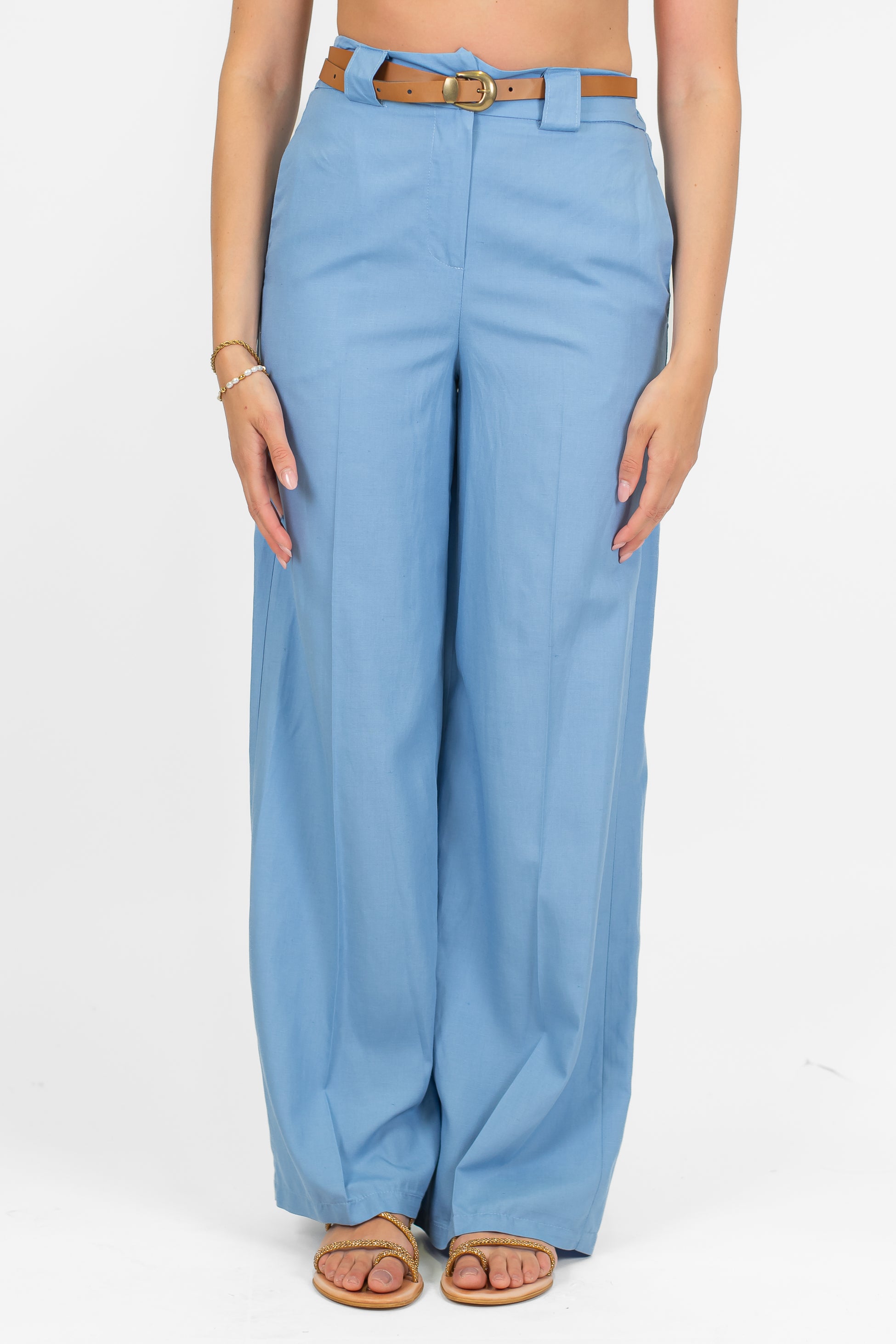 Tensione in - Pantalone palazzo in misto lino e viscosa con elastico sul retro