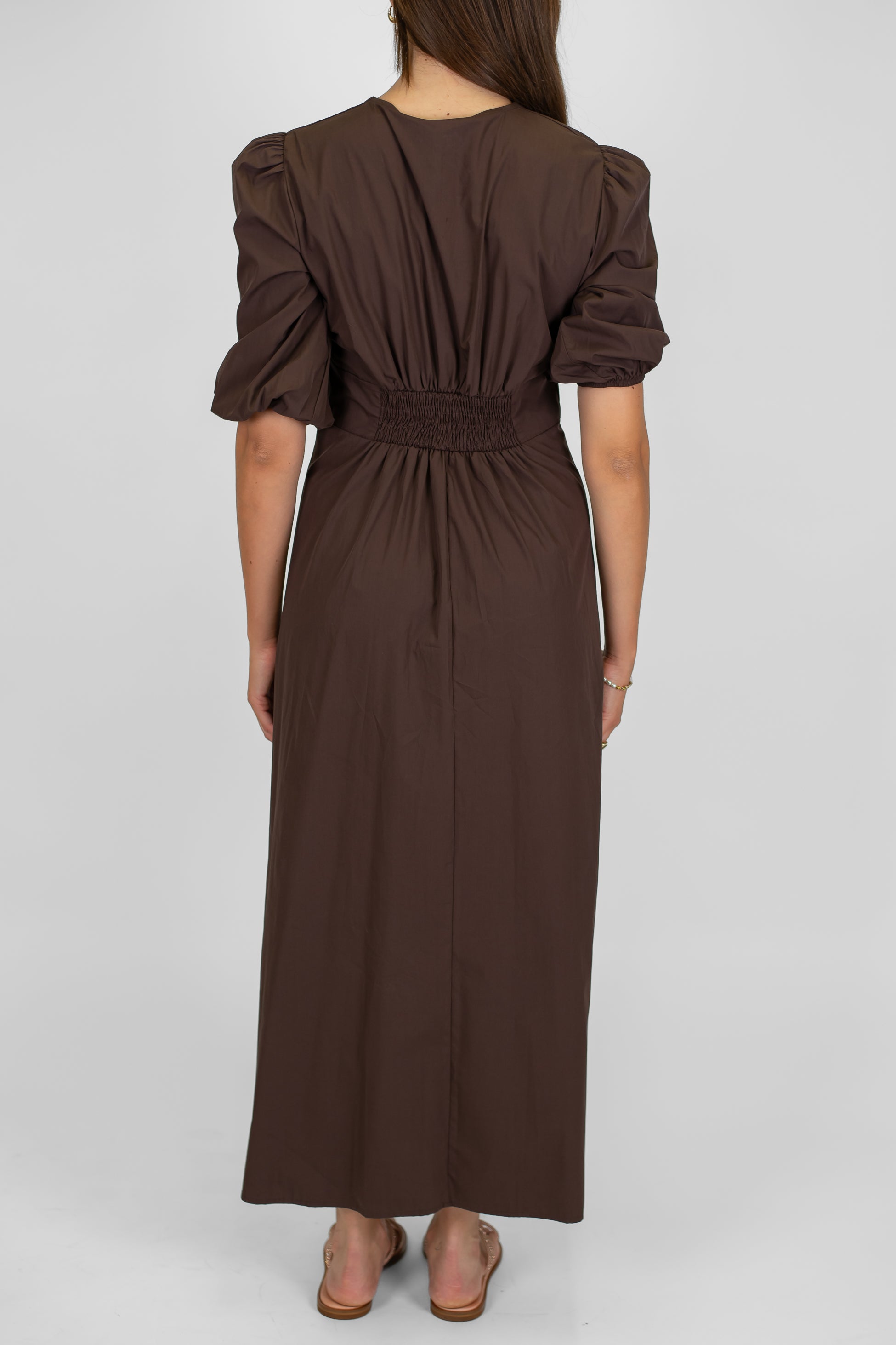 Tensione in - Abito lungo in cotone scollo v con bottoncini