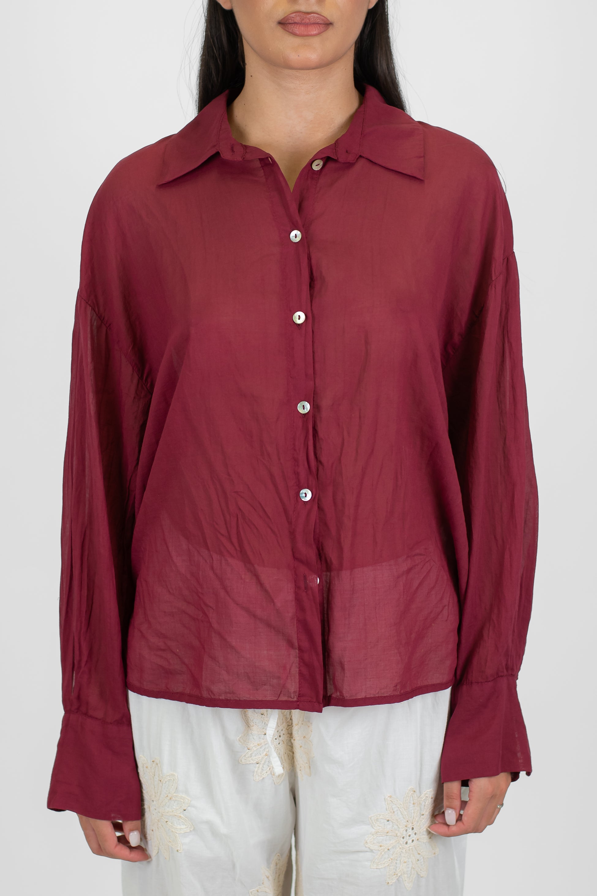 Haveone - Camicia tinta unita in mussola di cotone