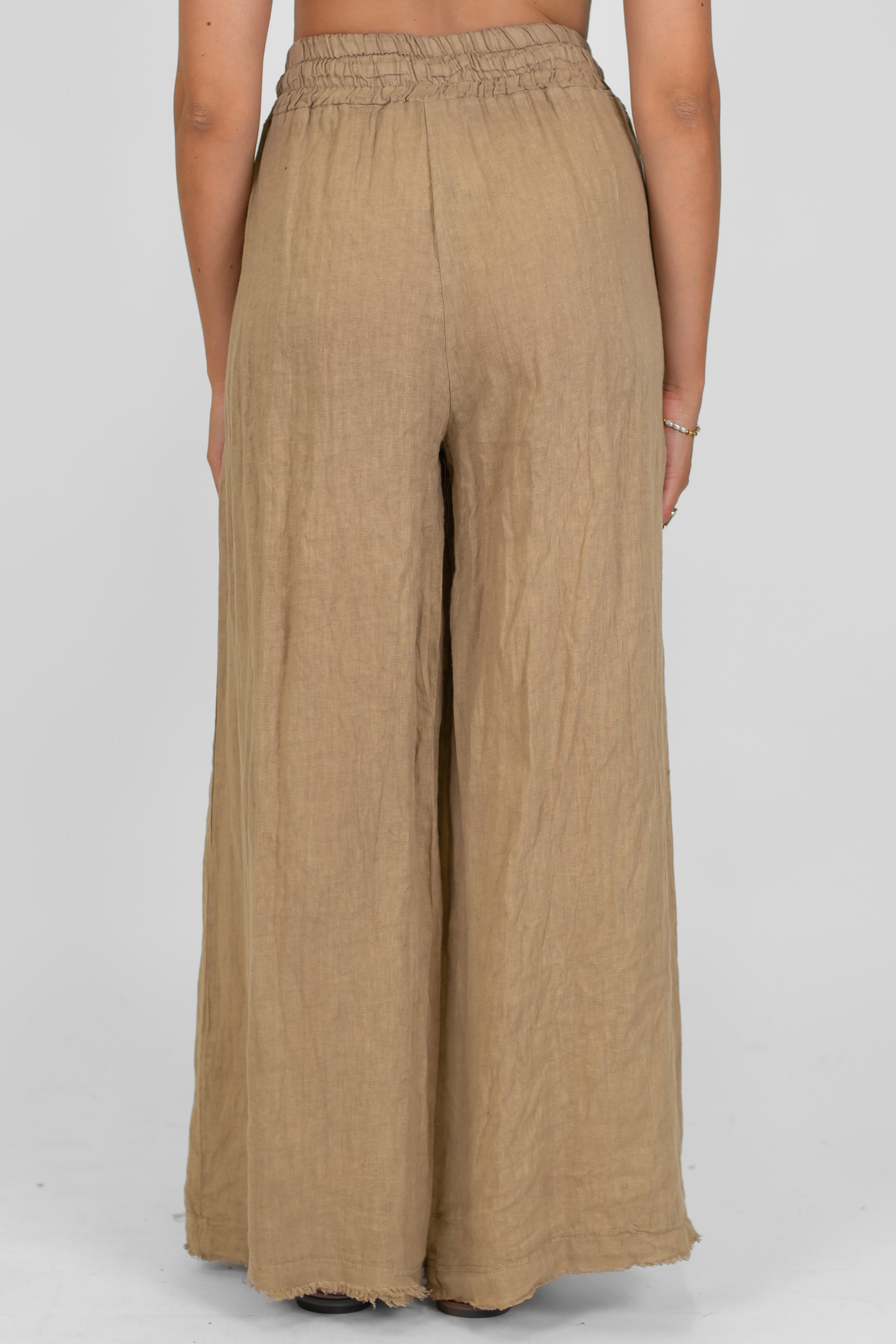 Tensione in - Pantalone palazzo in puro lino con coulisse