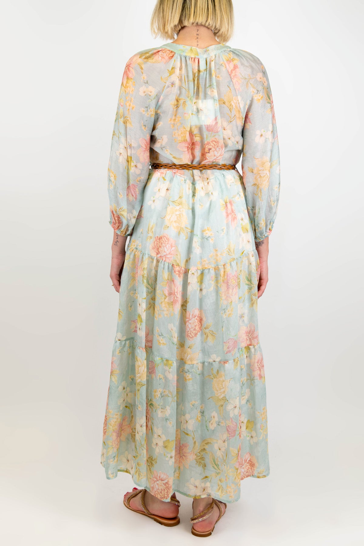 Tensione in - Chemisier fantasia floreale in lyocell con balze e collo coreano