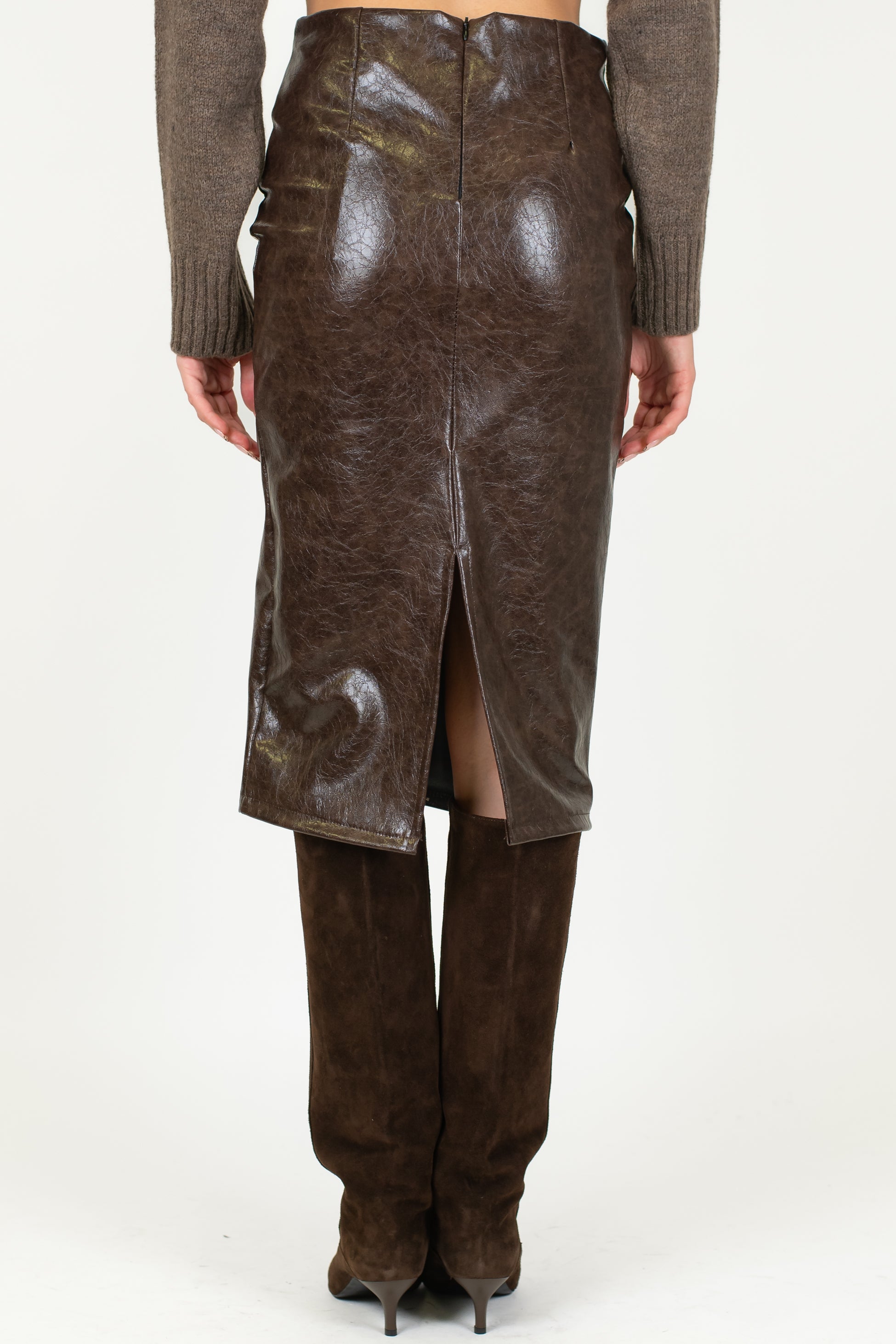 Haveone - Gonna longuette in ecoplelle con chiusura zip sul retro