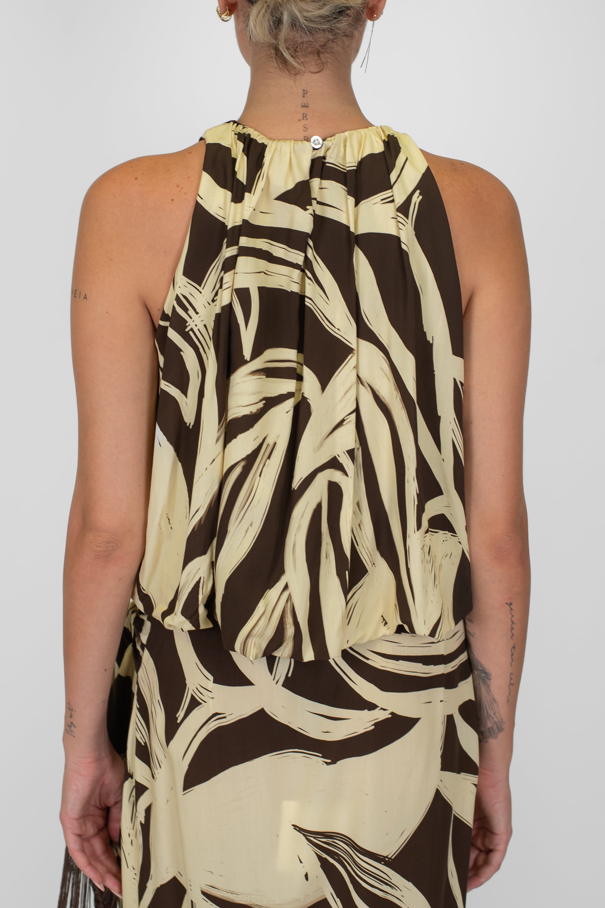 Tensione in - Top a palloncino scollo americano fantasia astratta in viscosa