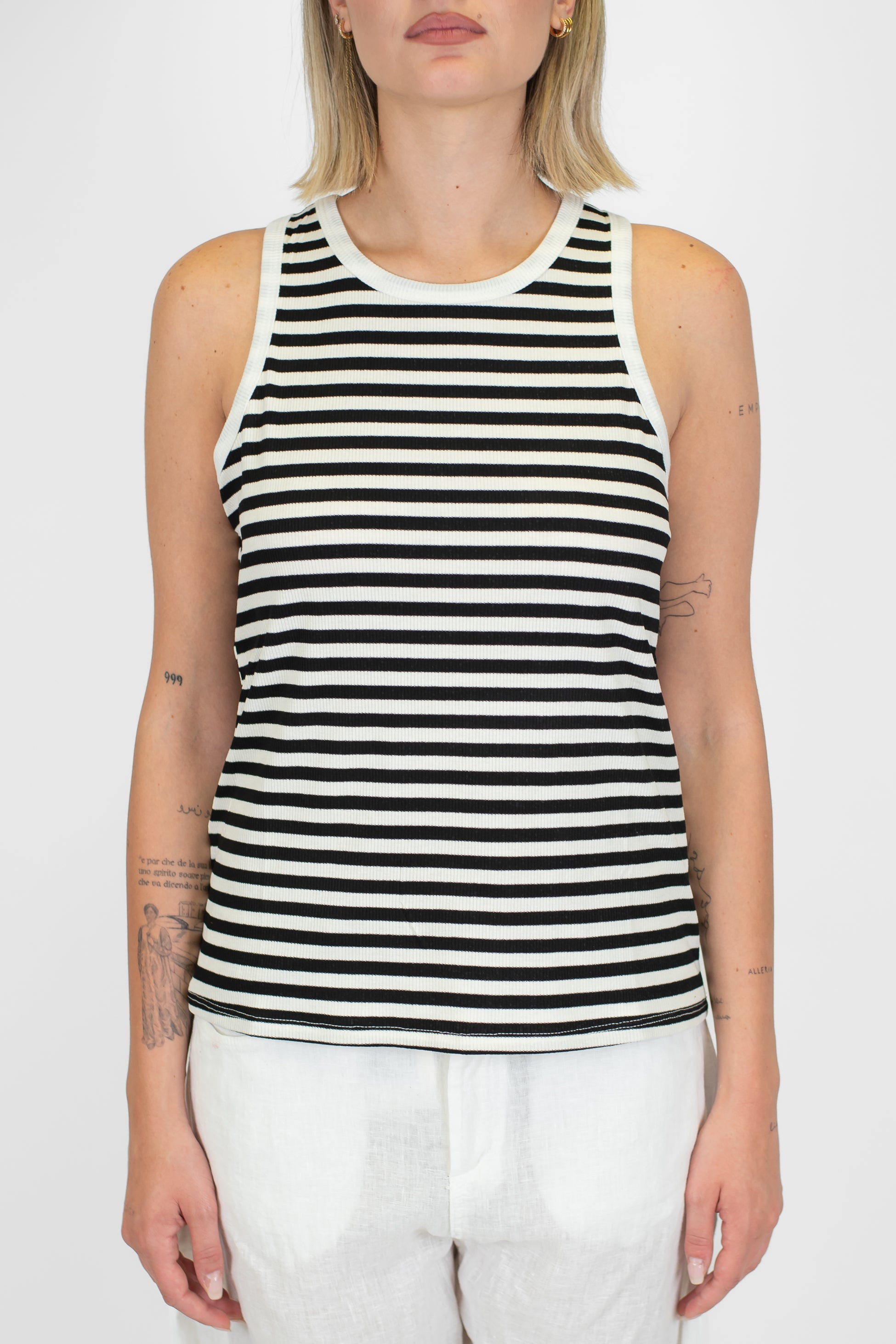 Tensione in - Canotta fantasia a righe in viscosa leggera