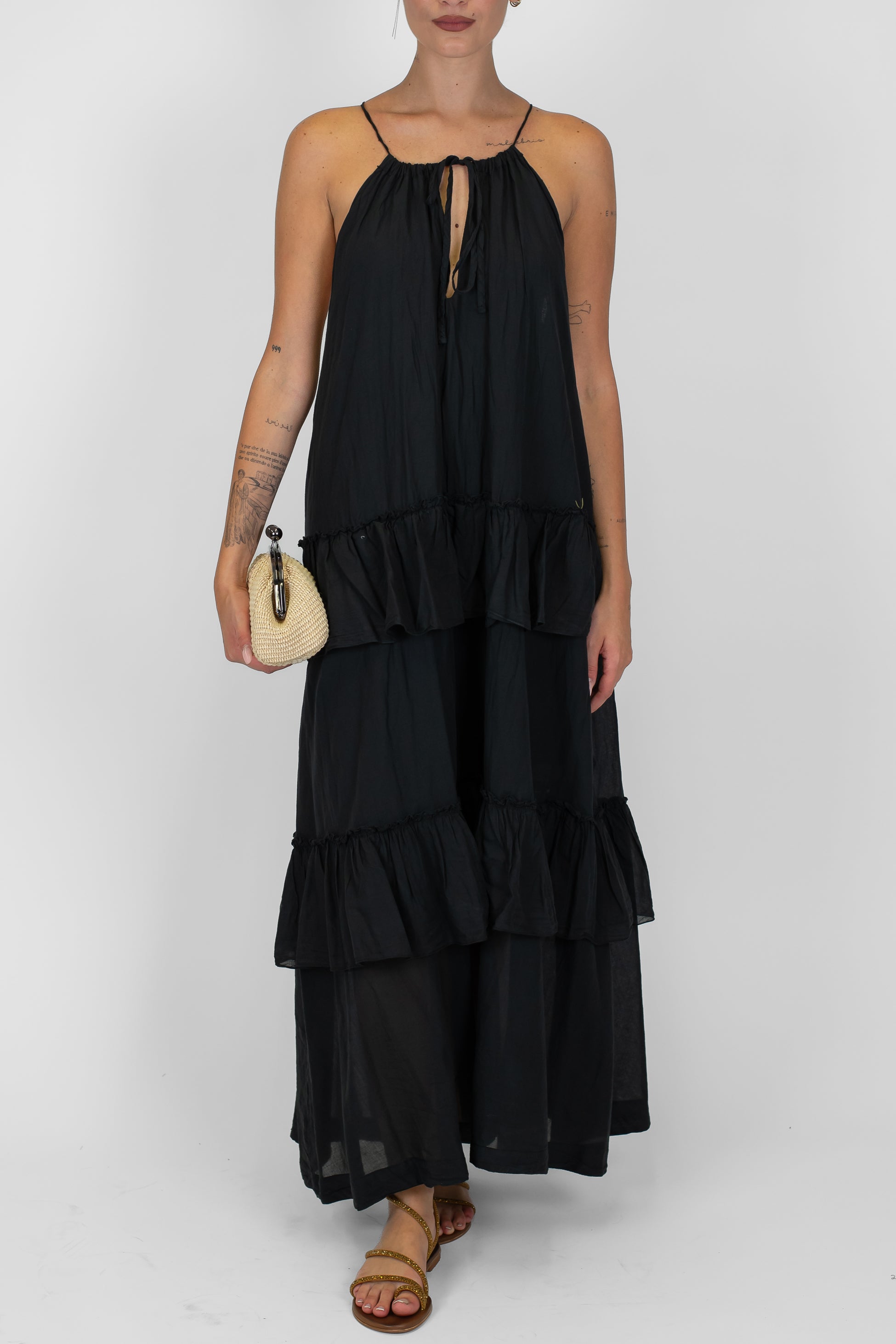 Dixie - Abito lungo in mussola di cotone scollo alla americana