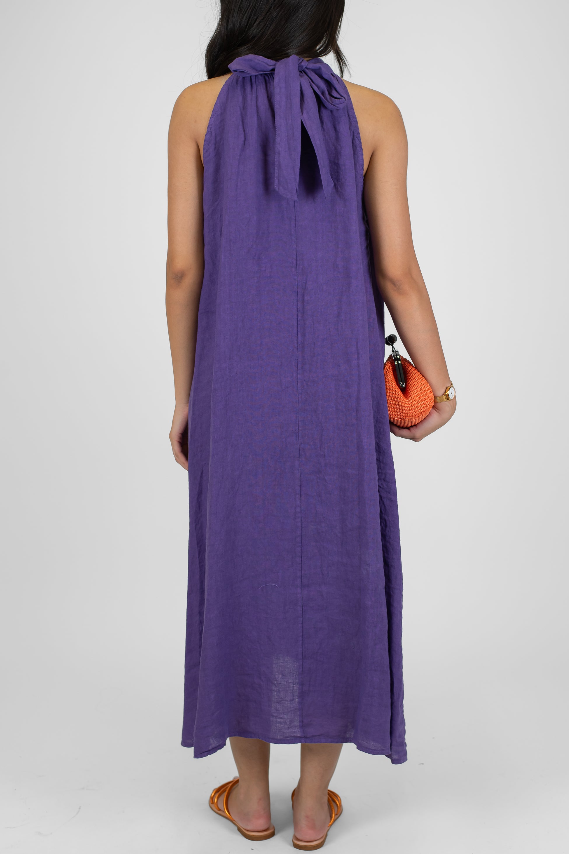 Haveone - Abito lungo in puro lino con scollo all'americana