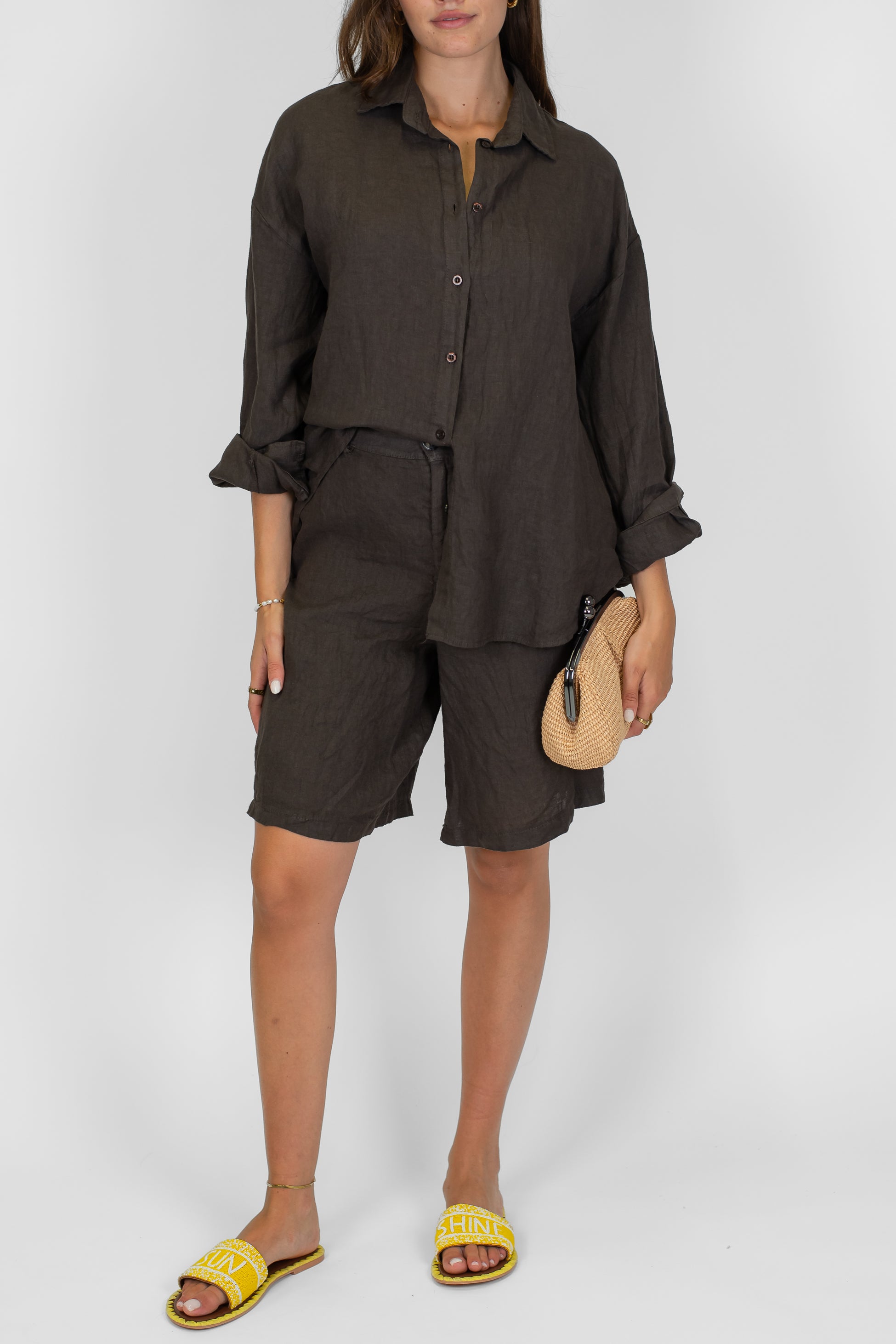 Haveone - Bermuda in puro lino con elastico sul retro