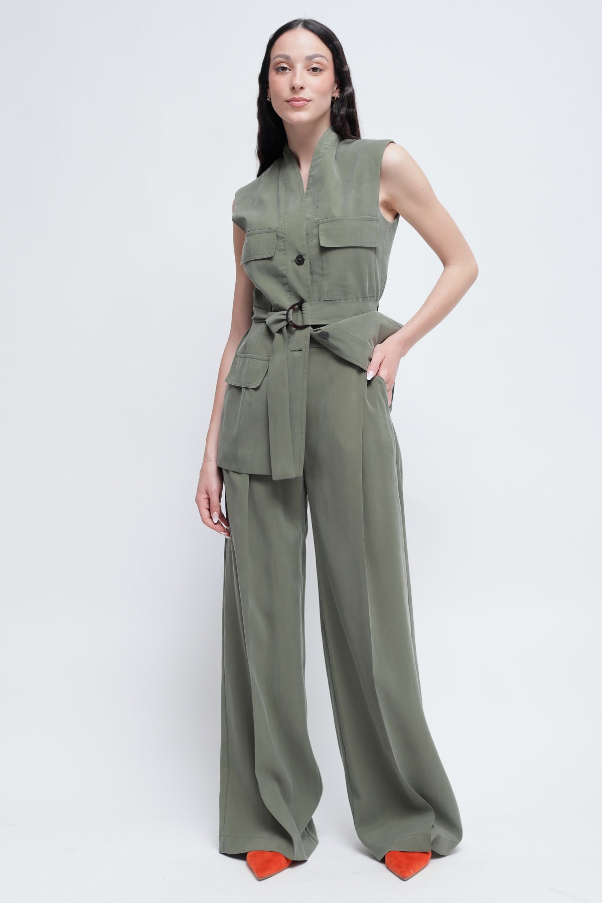 Maryley - Pantalone palazzo a vita alta in modal