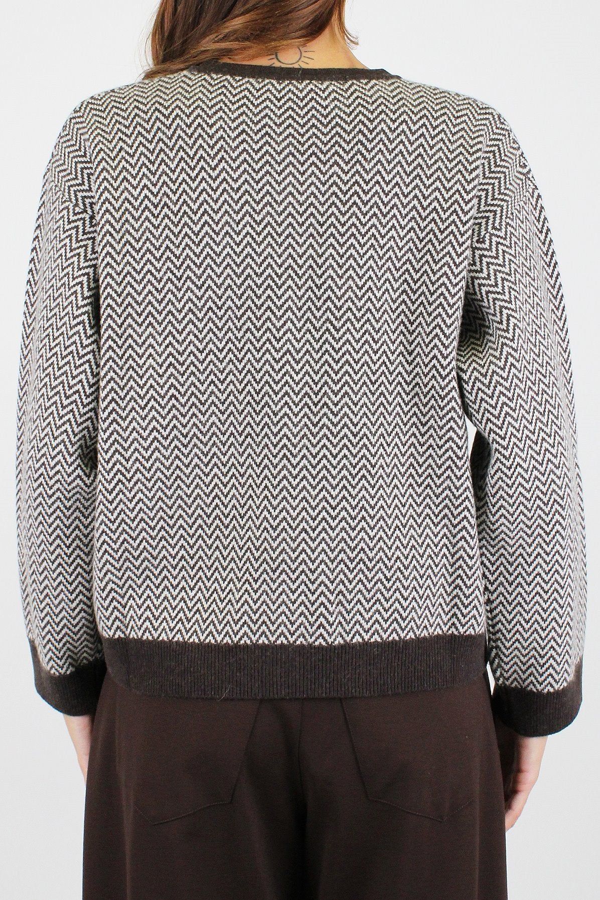 Maryley - Cardigan girocollo fantasia zig zag in misto lana e cashmere