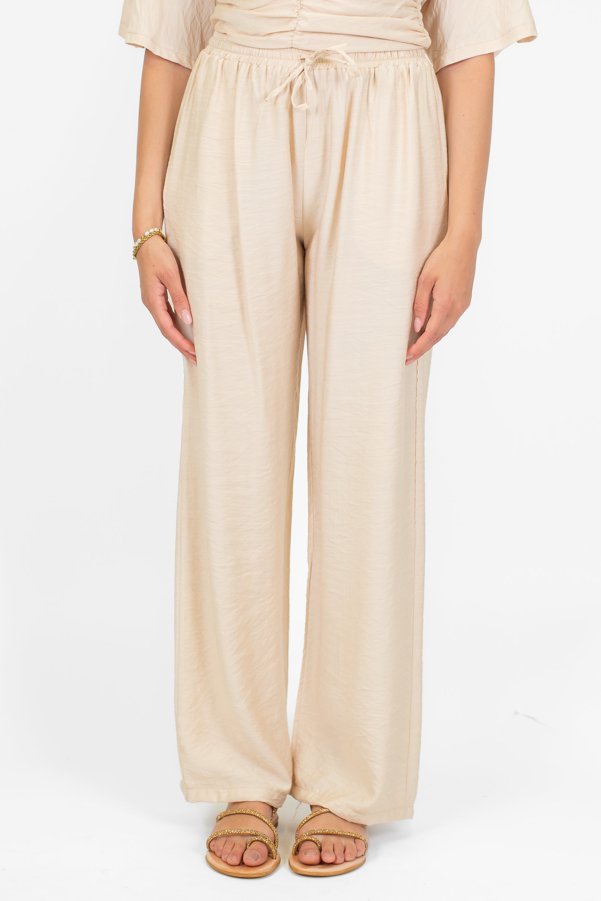 Maryley - Pantalone palazzo in viscosa con coulisse