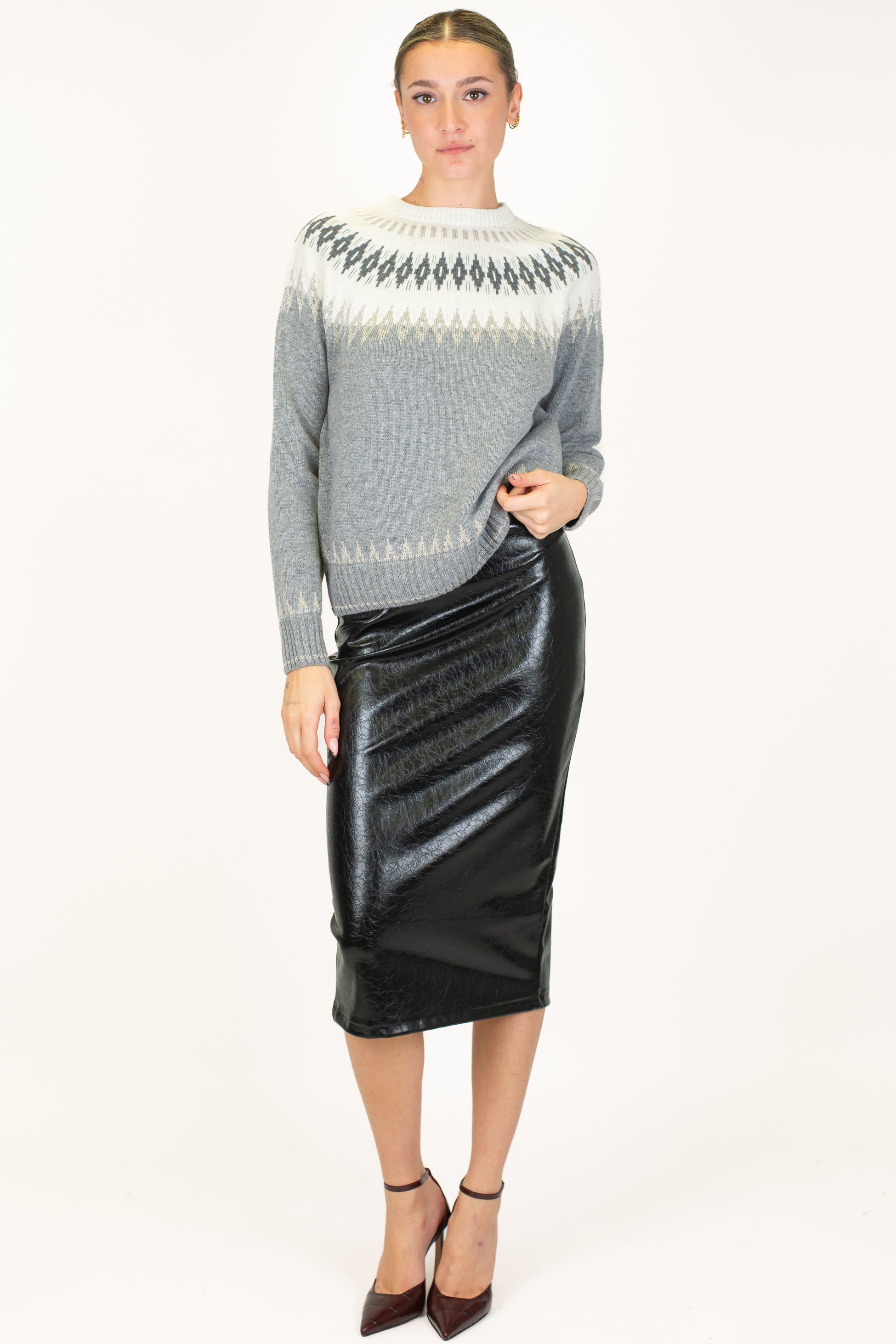 Tensione in - Maglia fantasia jacquard in misto lana e chashmere