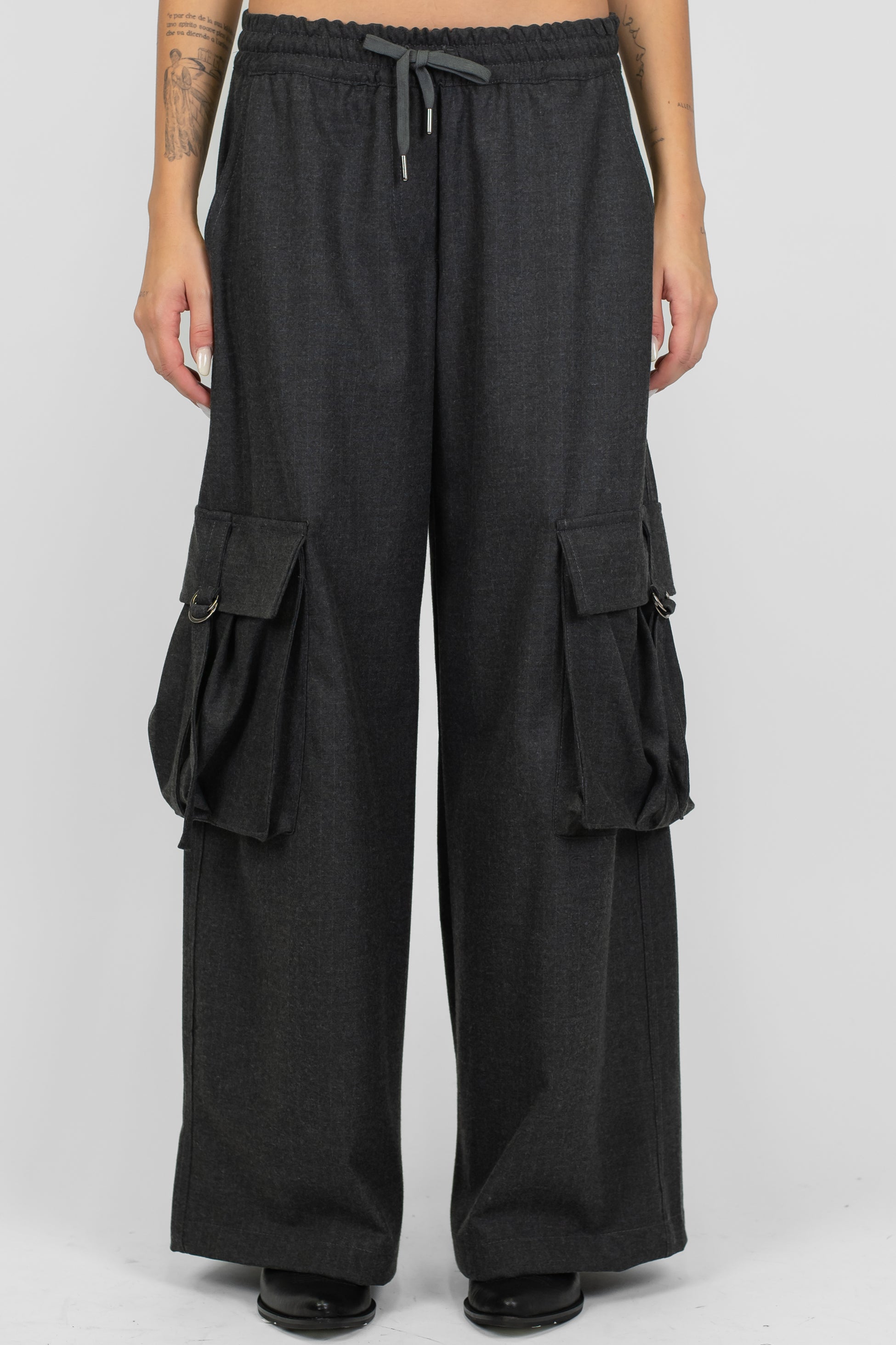 Motel - Pantalone palazzo cargo gessato con coulisse