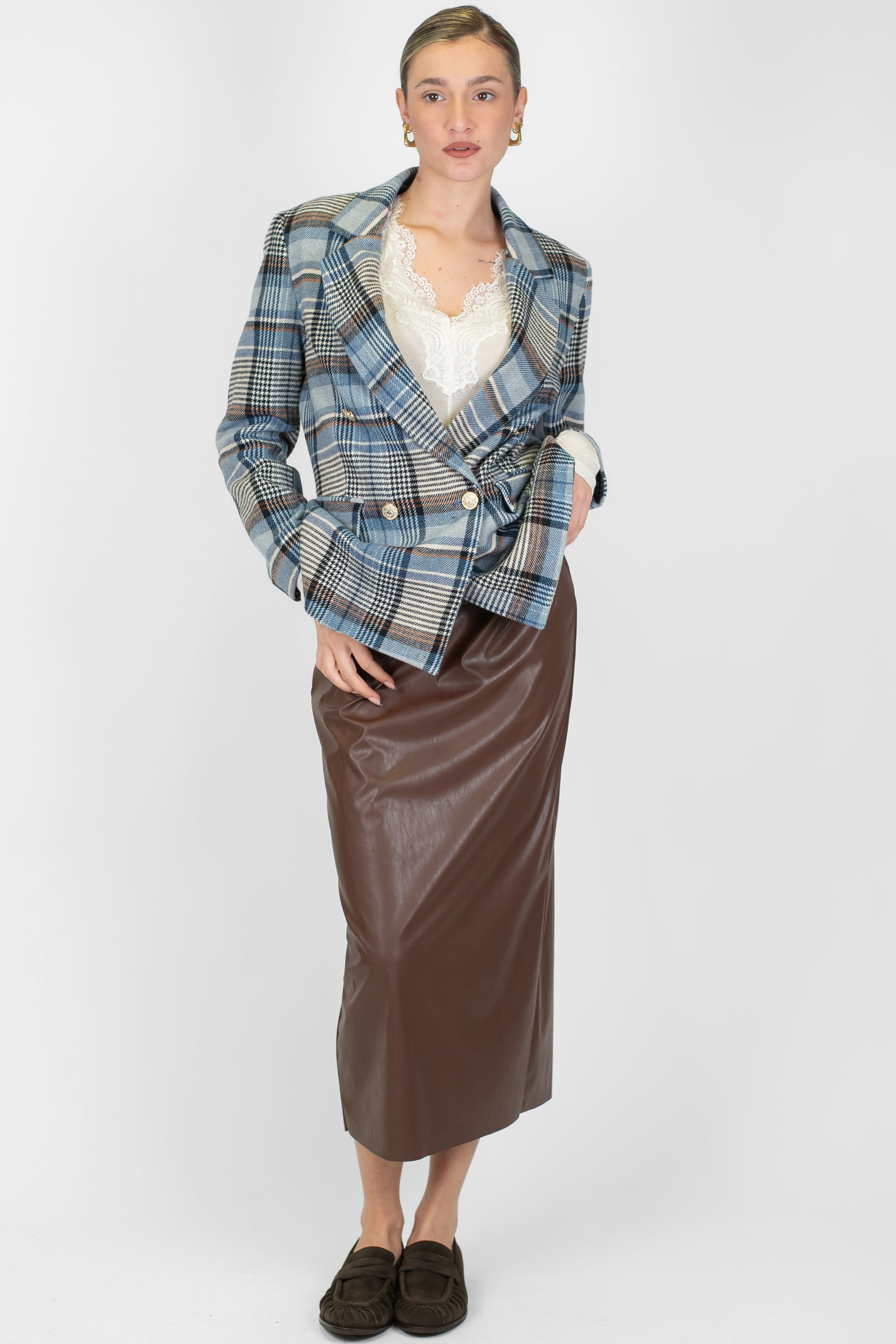 Tensione in - Giacca doppiopetto fantasia check in misto lana