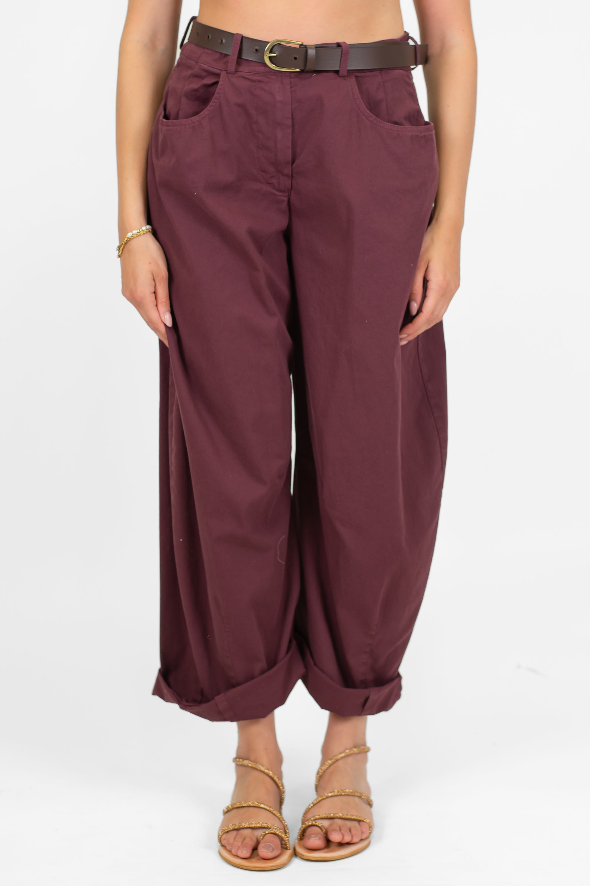 Haveone - Pantalone in viscosa modello balloon con risvolto sul fondo