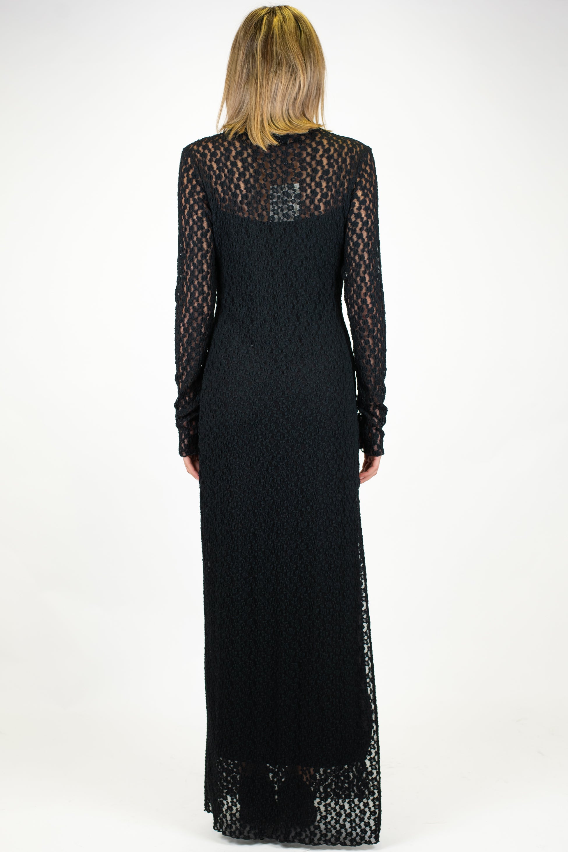 Dixie - Abito lungo fantasia floreale ricamata in pizzo con spacco laterale