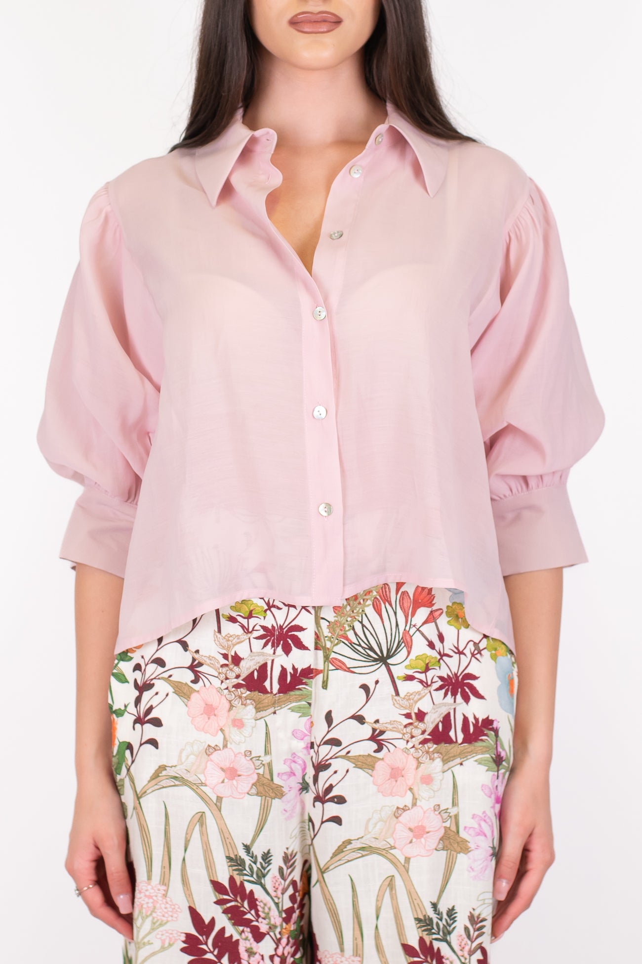 Motel - Camicia in lyocell con manica tre quarti a palloncino