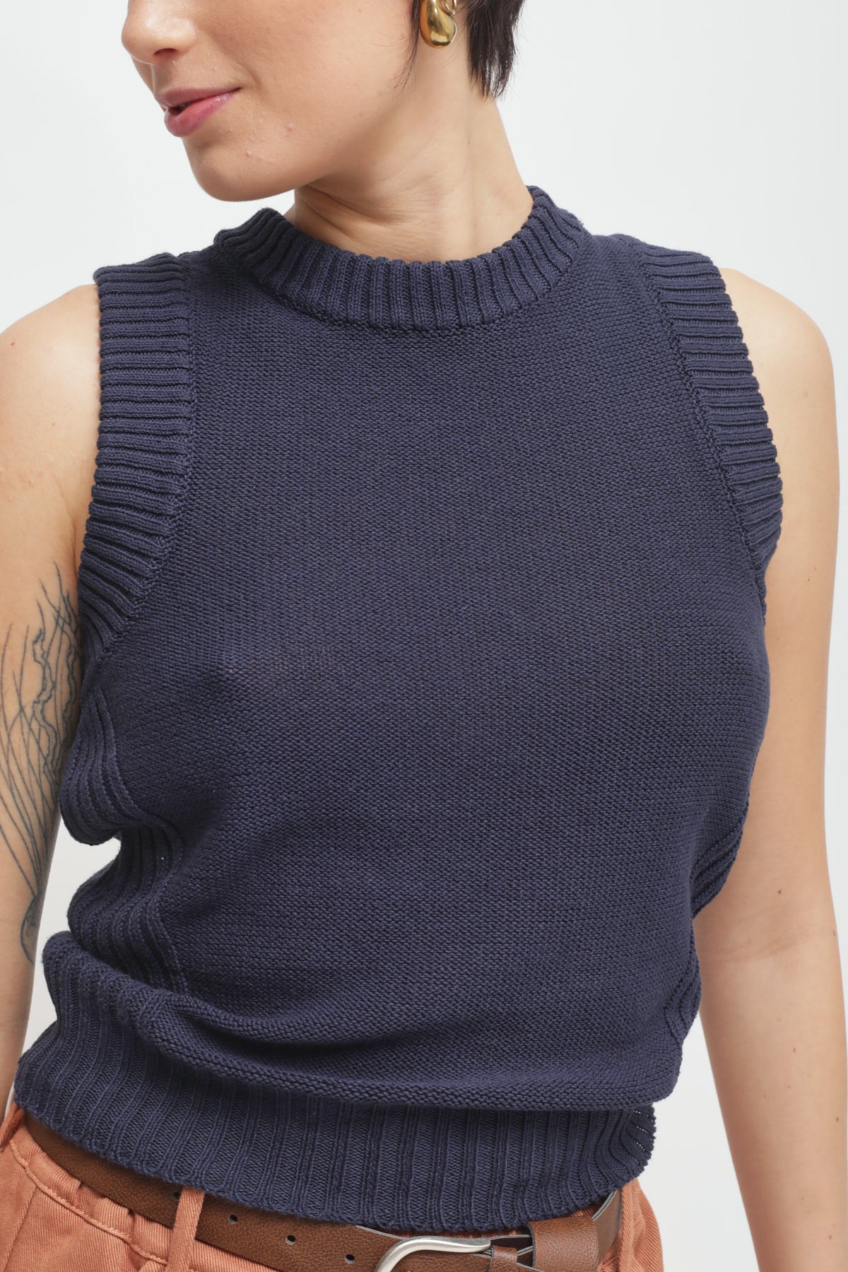 Maryley - Maglia giromaniche a costine in cotone