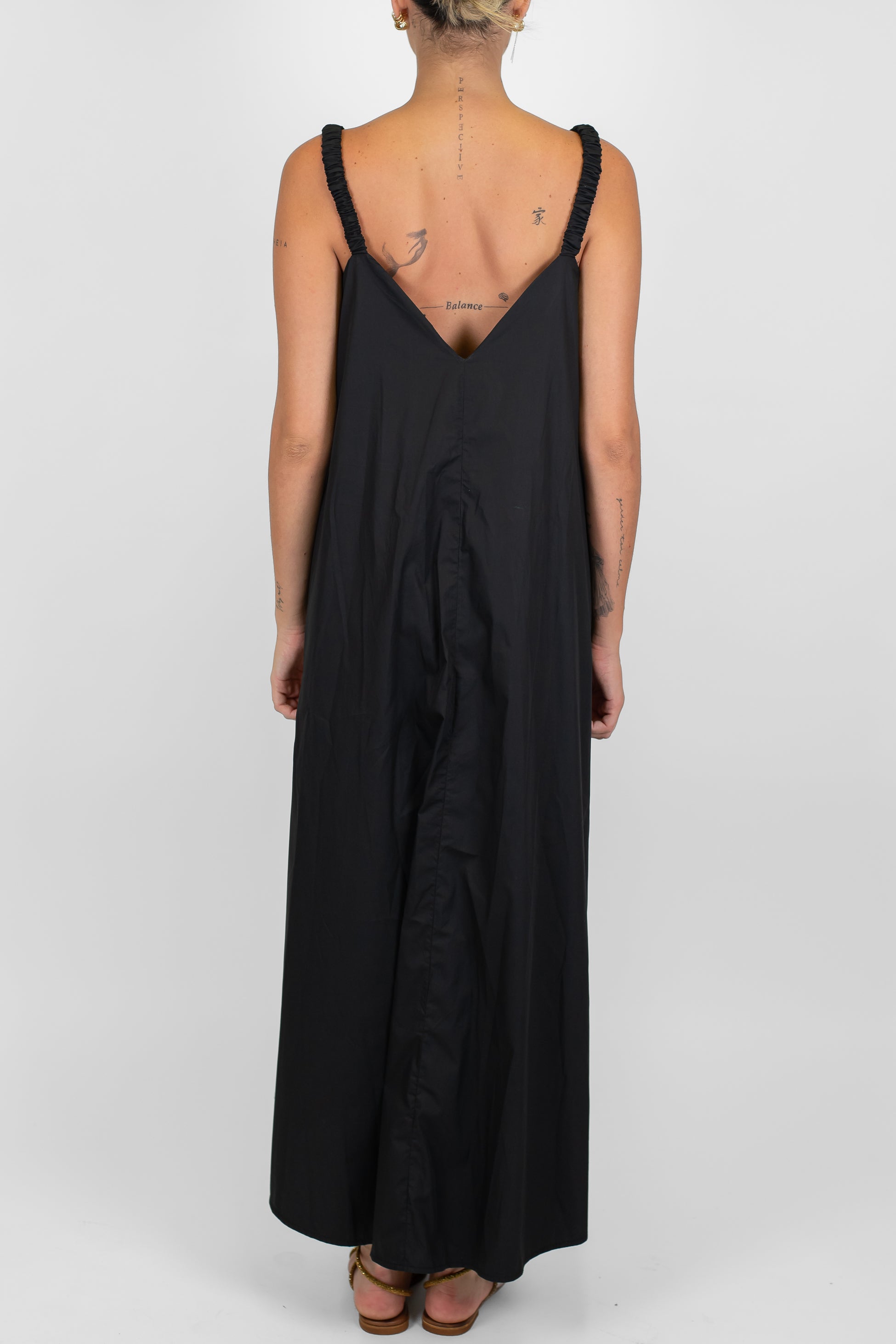 Motel - Abito lungo in cotone con spallina arricciata