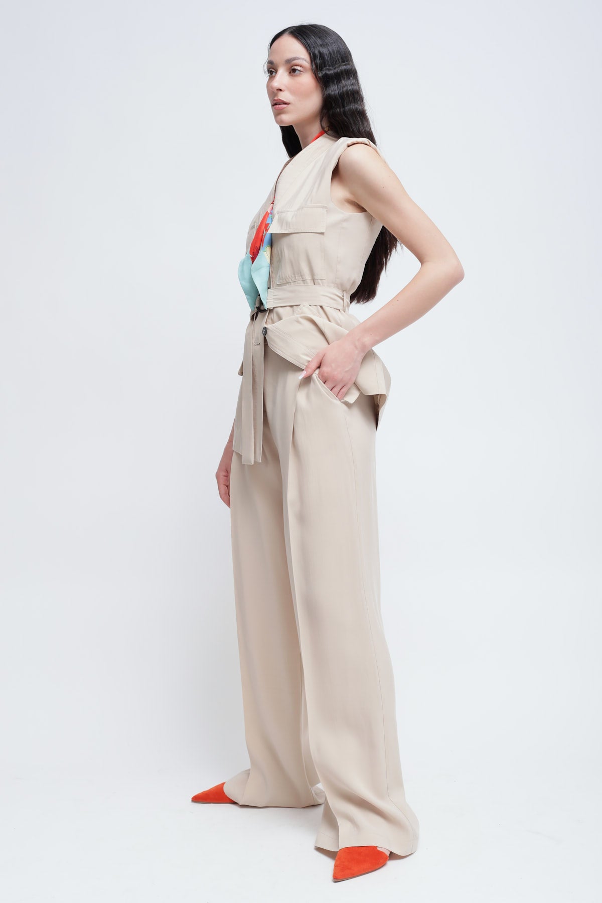 Maryley - Pantalone palazzo a vita alta in modal