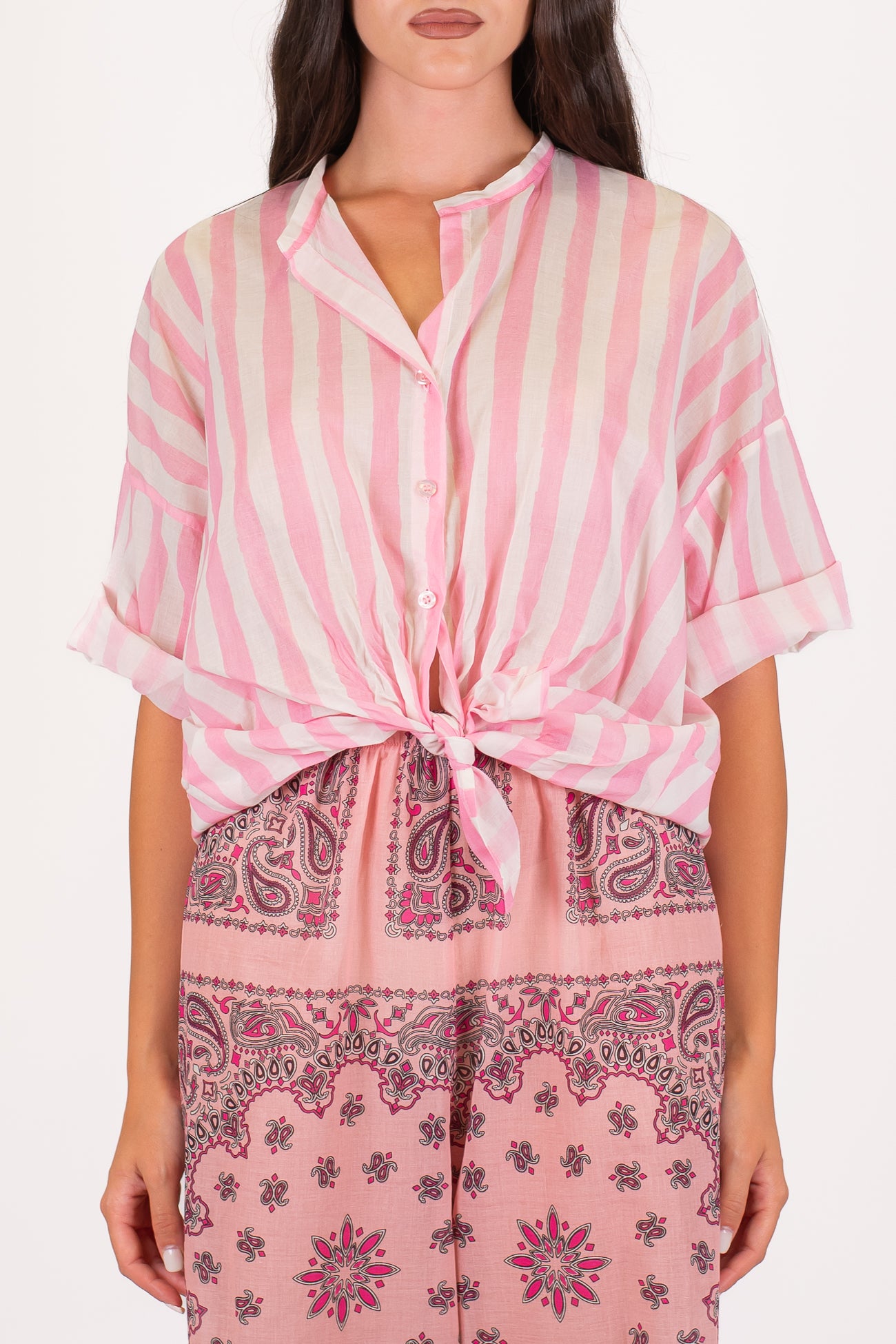 Tensione in - Camicia in mussola di cotone fantasia righe