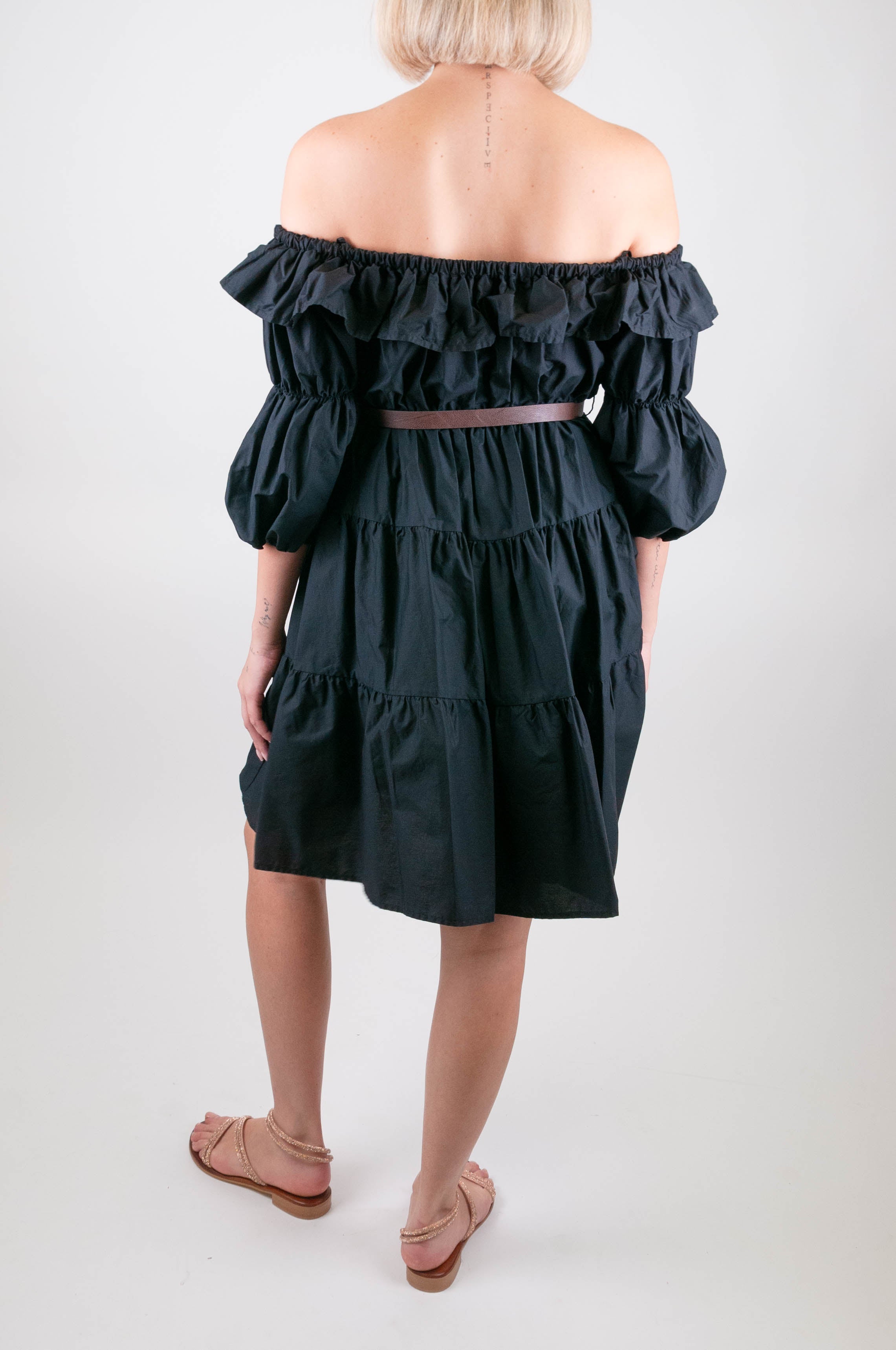 Dixie - Abito corto a balze con scollo shiffer e manica a sbuffo