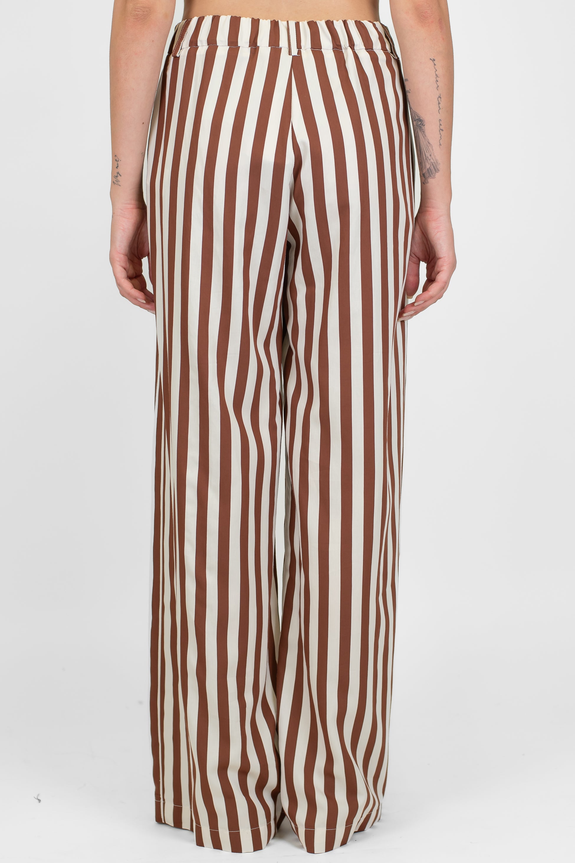 Motel - Pantalone palazzo fantasia a righe in viscosa leggera con elastico sul retro