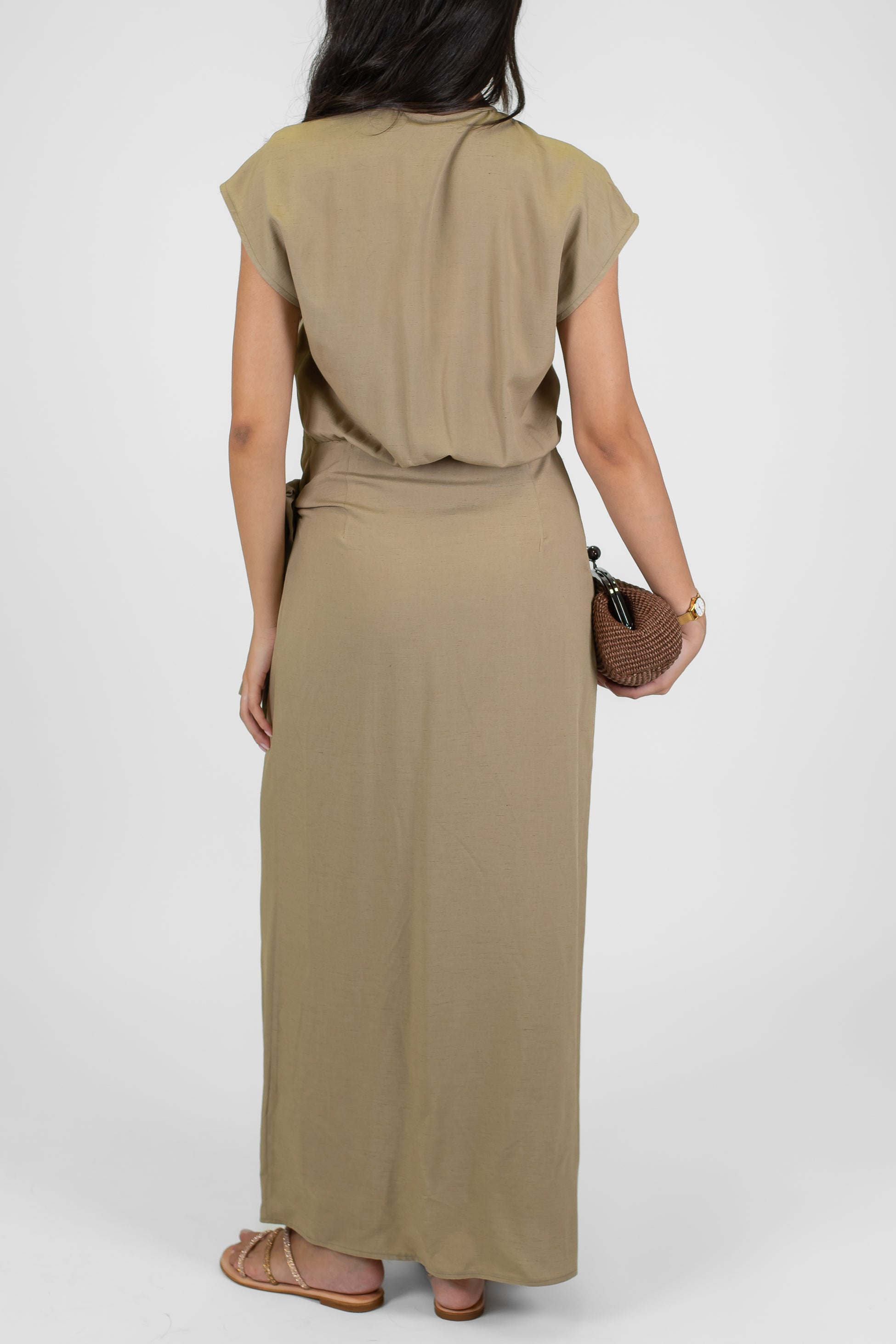 Tensione in - Abito lungo pareo mezzamanica in misto lino