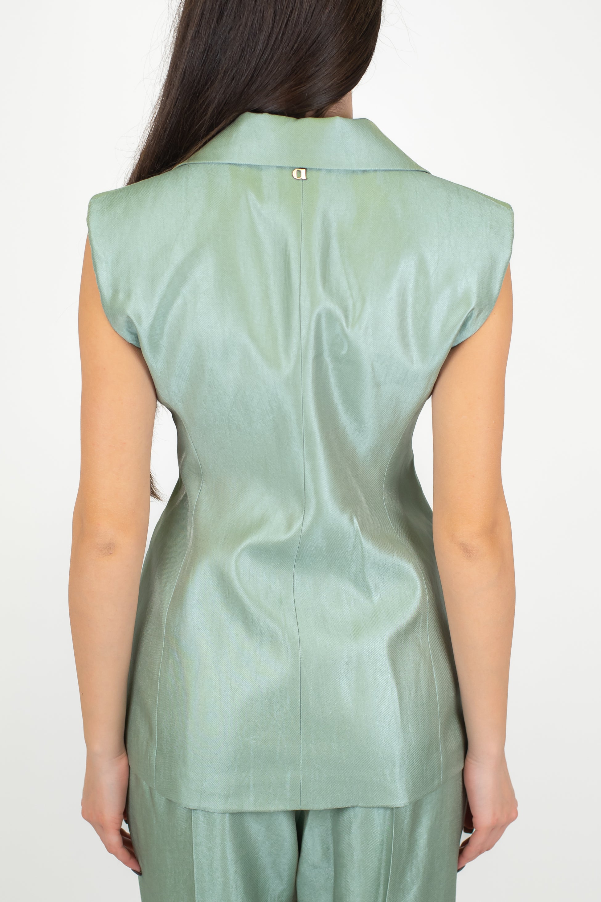 Dixie - Gilet lungo effetto laminato con chiusura bottone asimmetrico