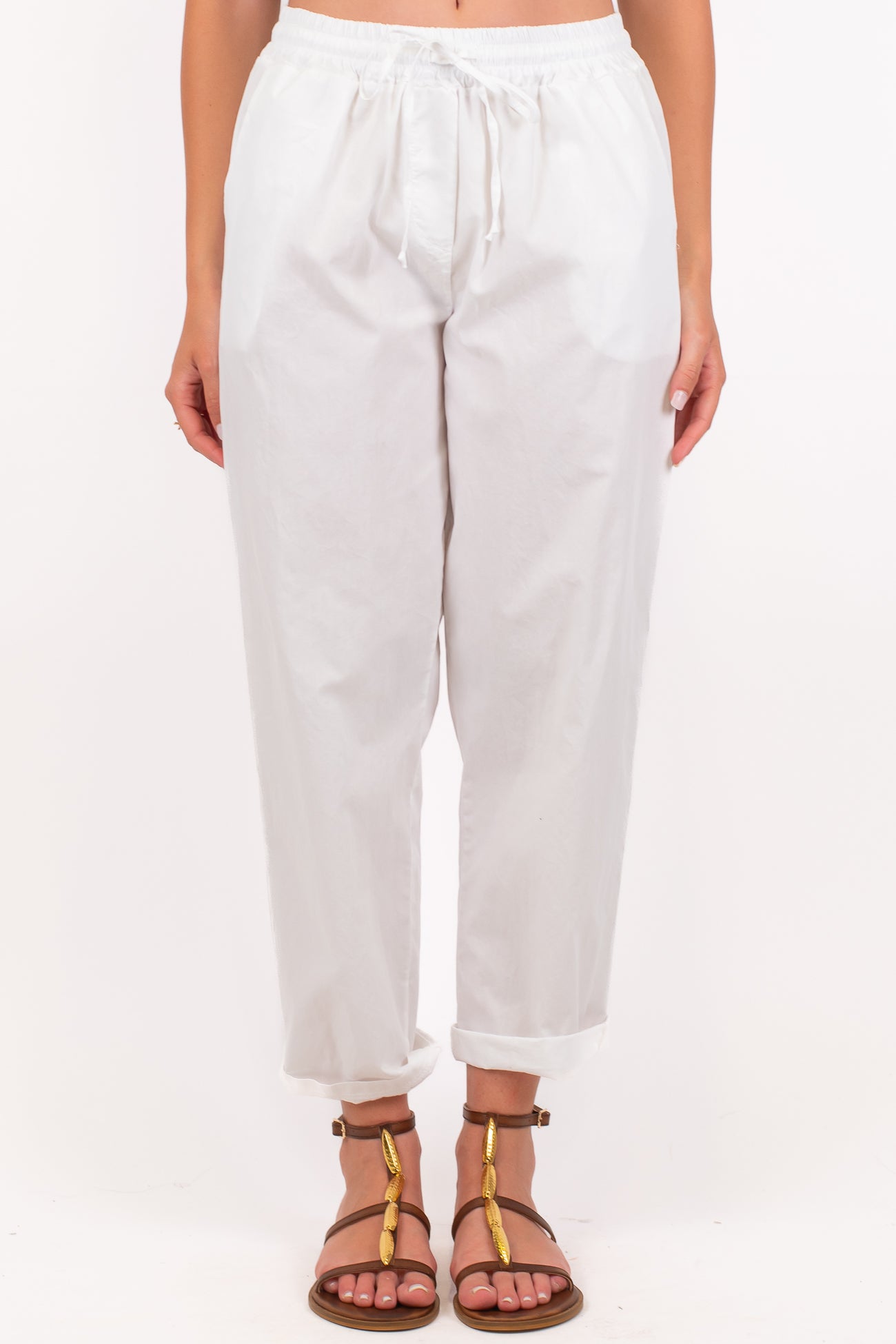 Haveone - Pantalone regular in cotone leggero con coulisse