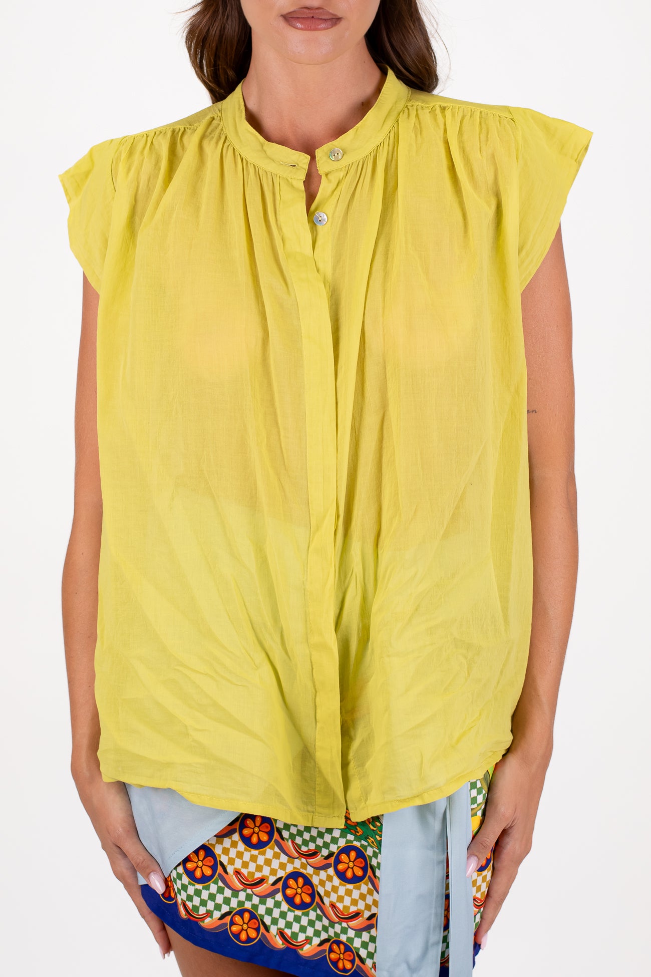 Dixie - Camicia giromaniche in mussola di cotone con alette