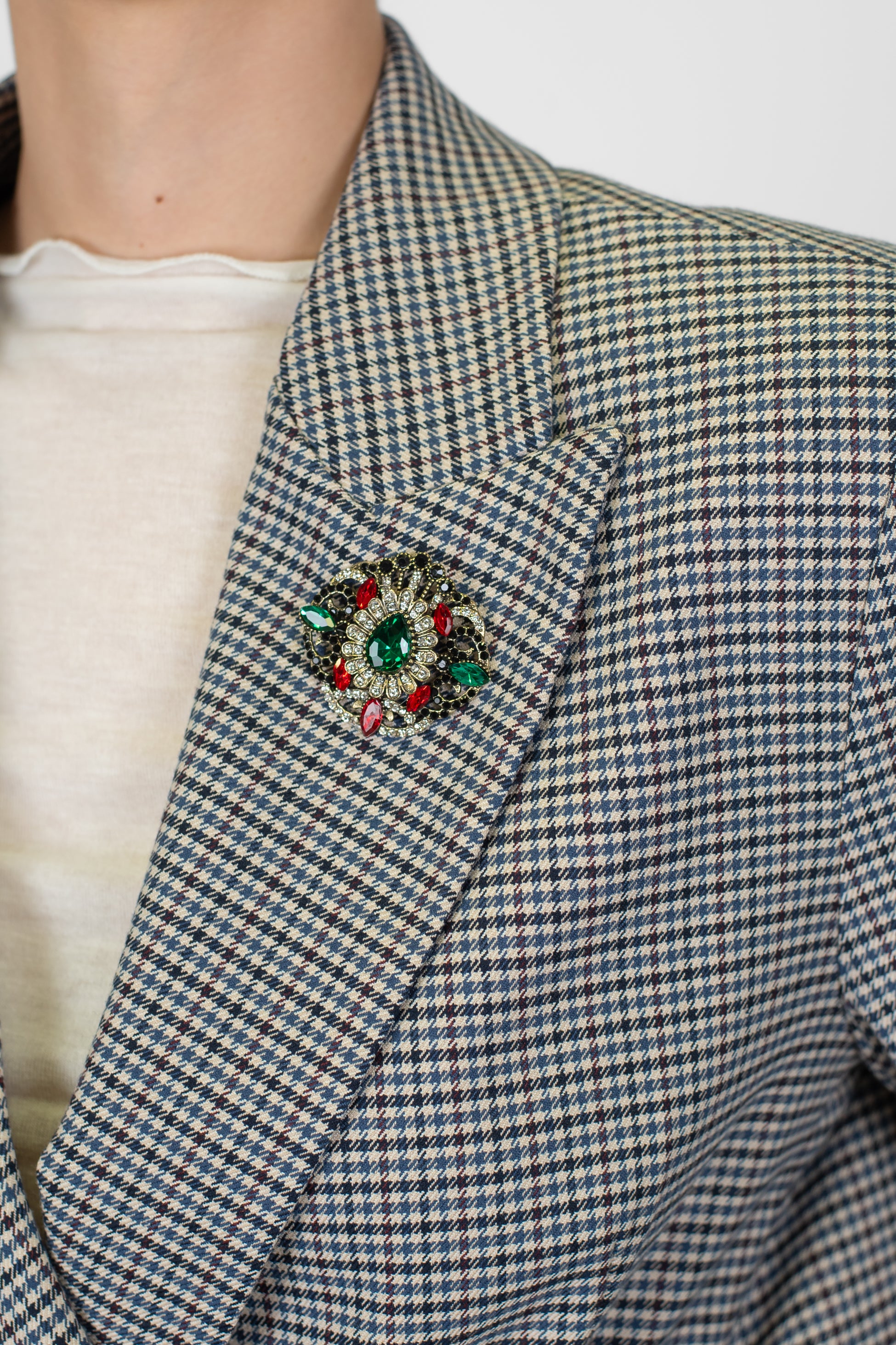 Maryley - Giacca doppiopetto microfantasia pied de poule con spilla