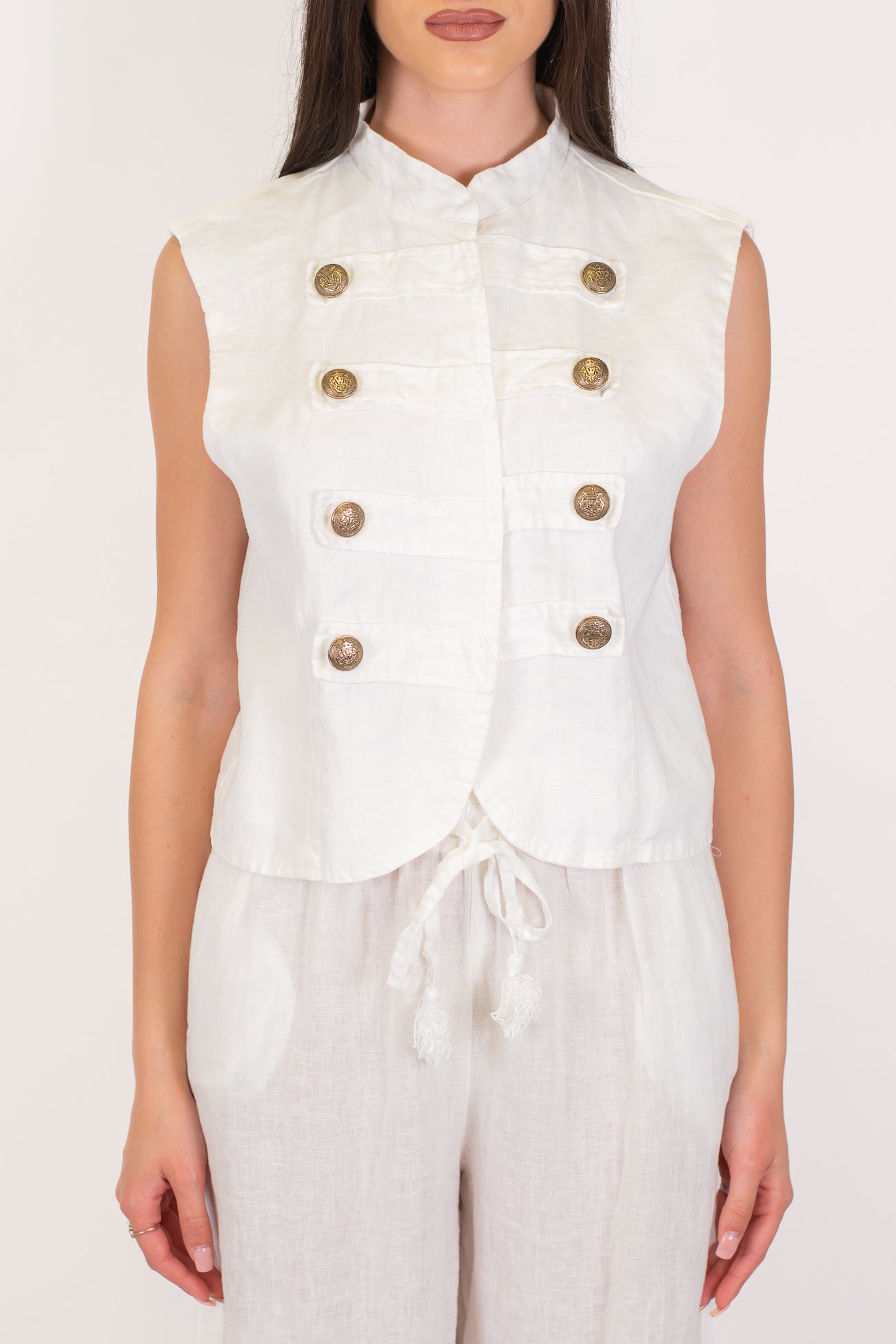Motel - Gilet modello napoleone in puro lino con collo coreano